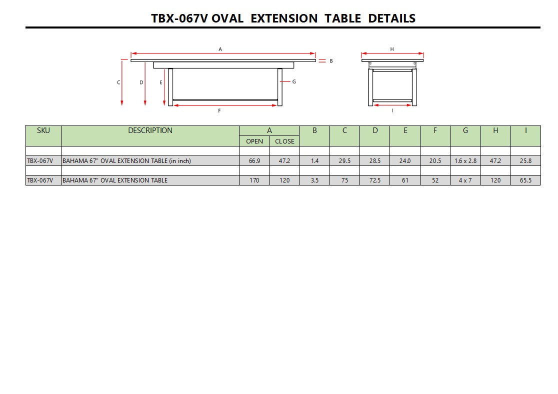 Bahama 67" Oval Extension Table