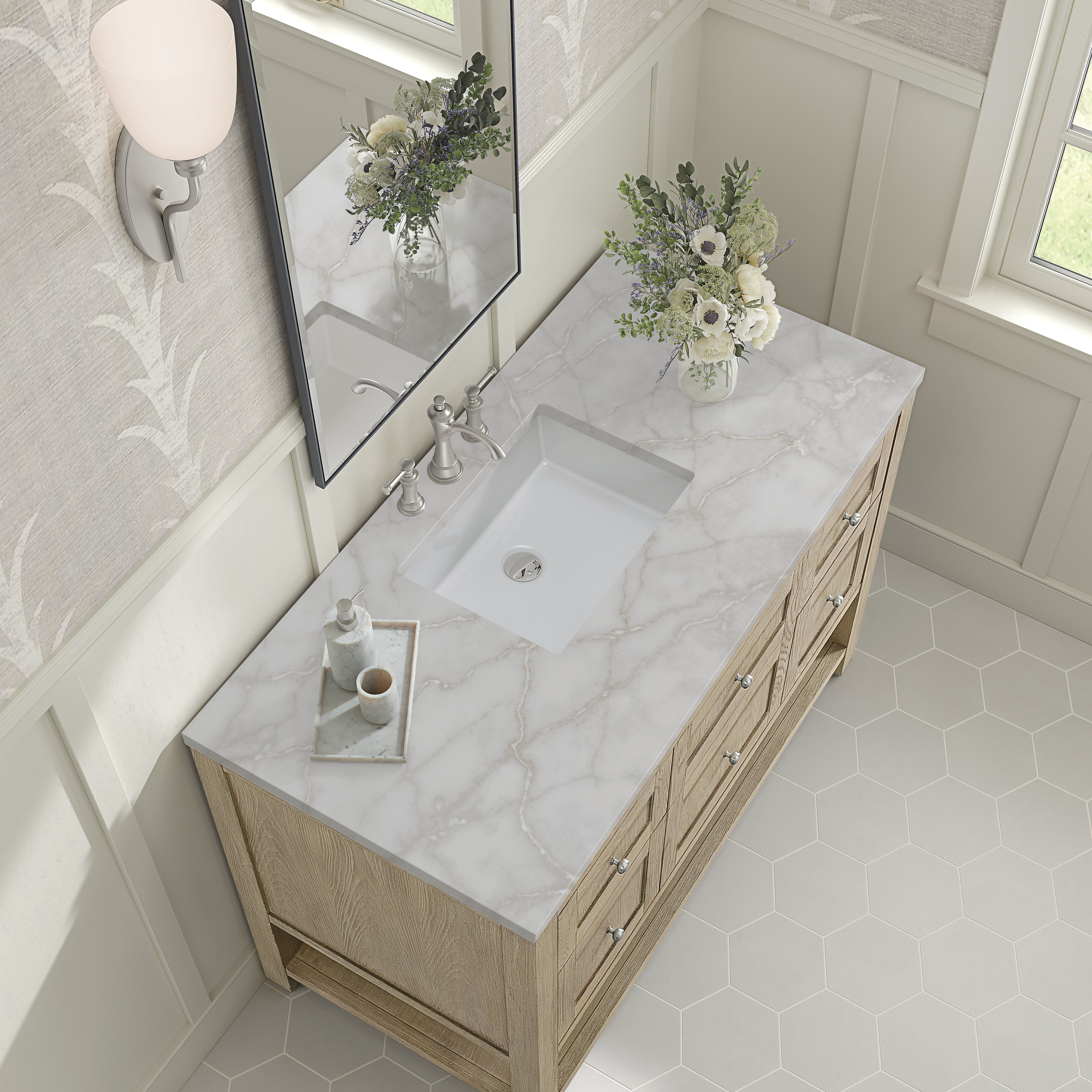 James Martin Breckenridge 48" Single Vanity in Whitewashed Oak with 3cm Countertop