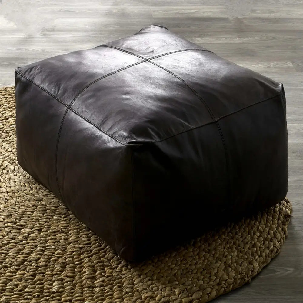 Large Leather Ottoman - Square - Black - Coffee Table