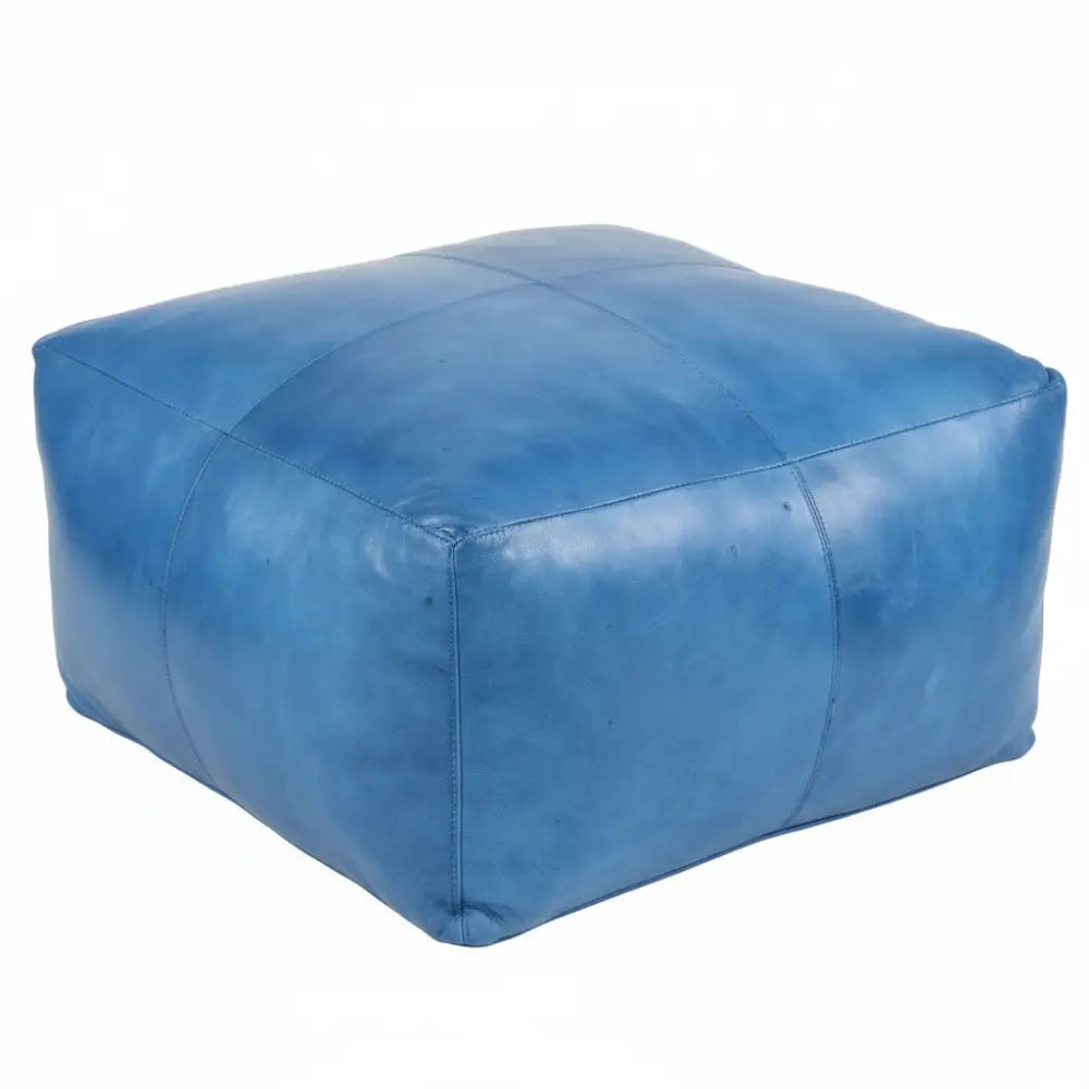 Large Leather Ottoman - Square - Blue - Coffee Table