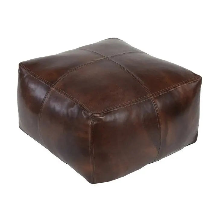 Large Leather Ottoman - Square - Brown - Coffee Table