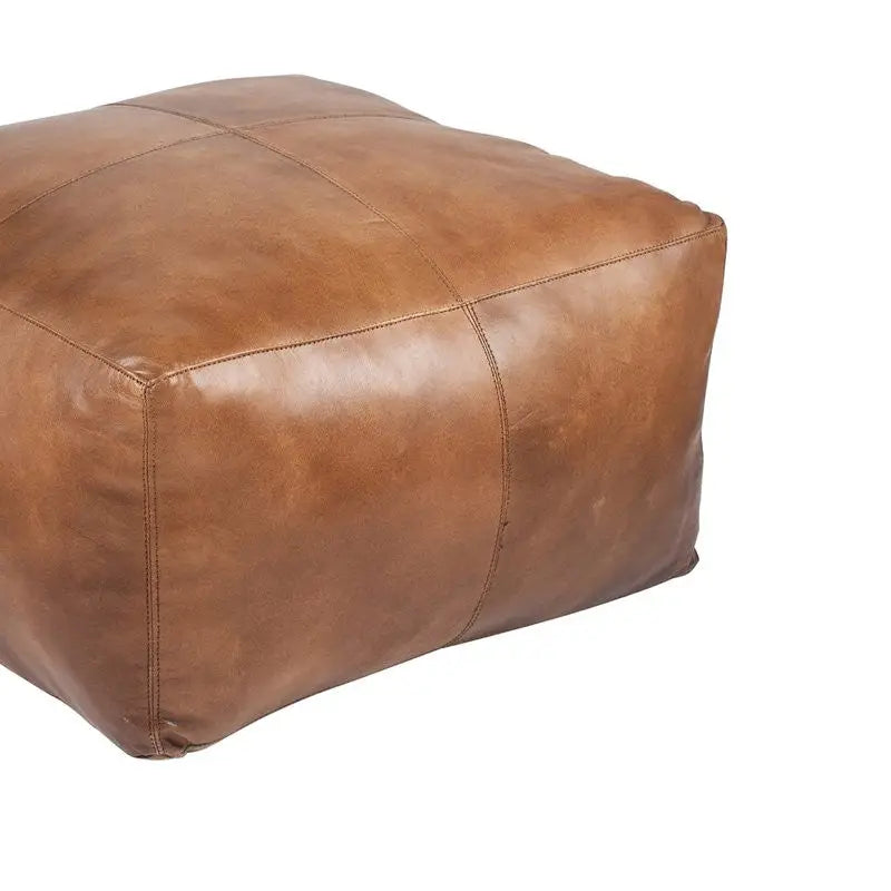 Large Leather Ottoman - Square - Light Brown - Coffee Table