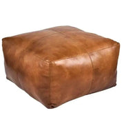 Large Leather Ottoman - Square - Light Brown - Coffee Table