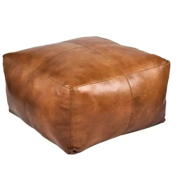 Large Leather Ottoman - Square - Light Brown - Coffee Table
