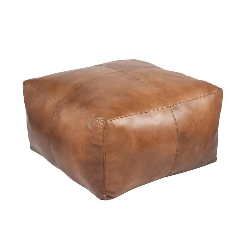 Large Leather Ottoman - Square - Light Brown - Coffee Table