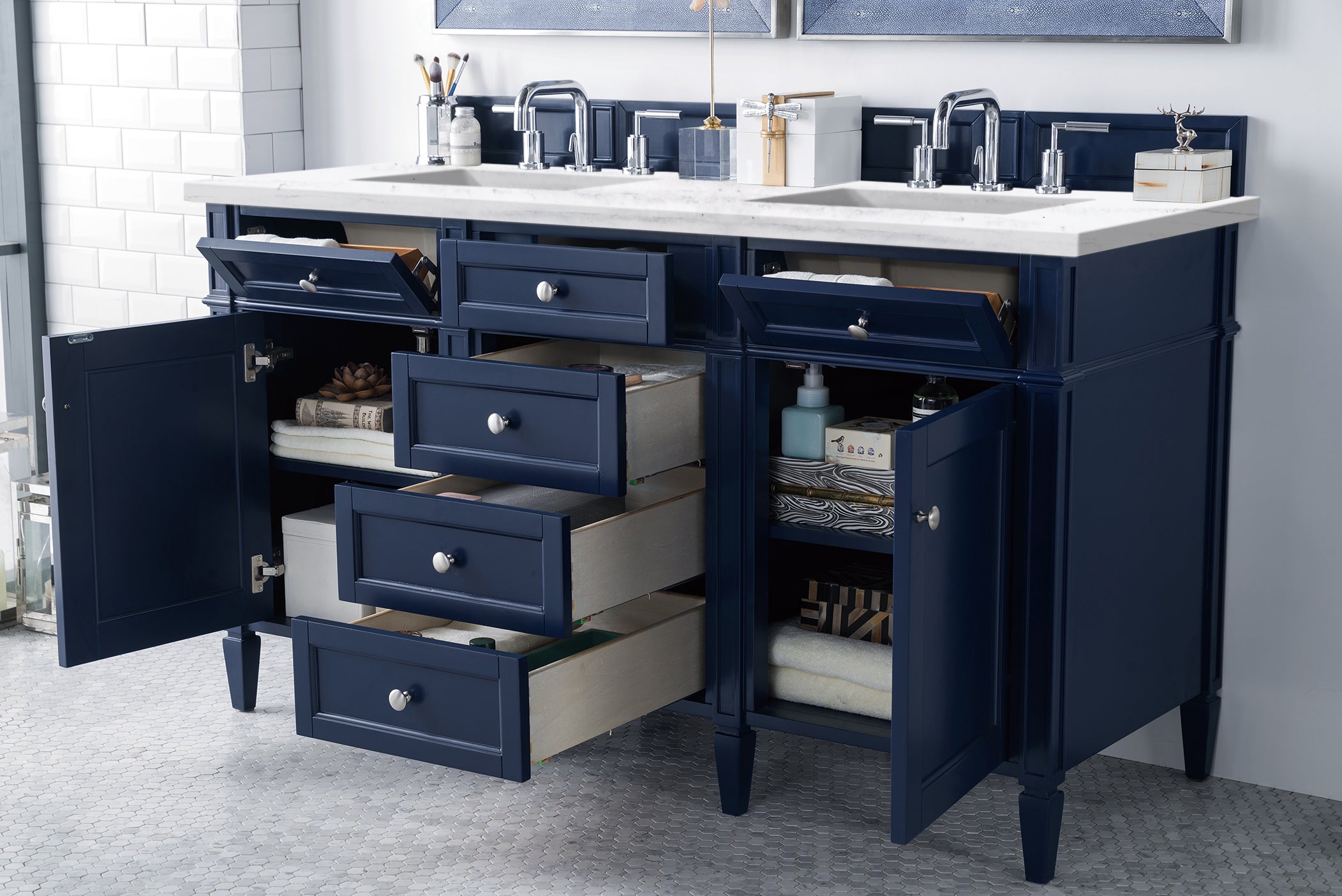 James Martin Brittany 60" Double Vanity in Victory Bleu with 3cm Countertop