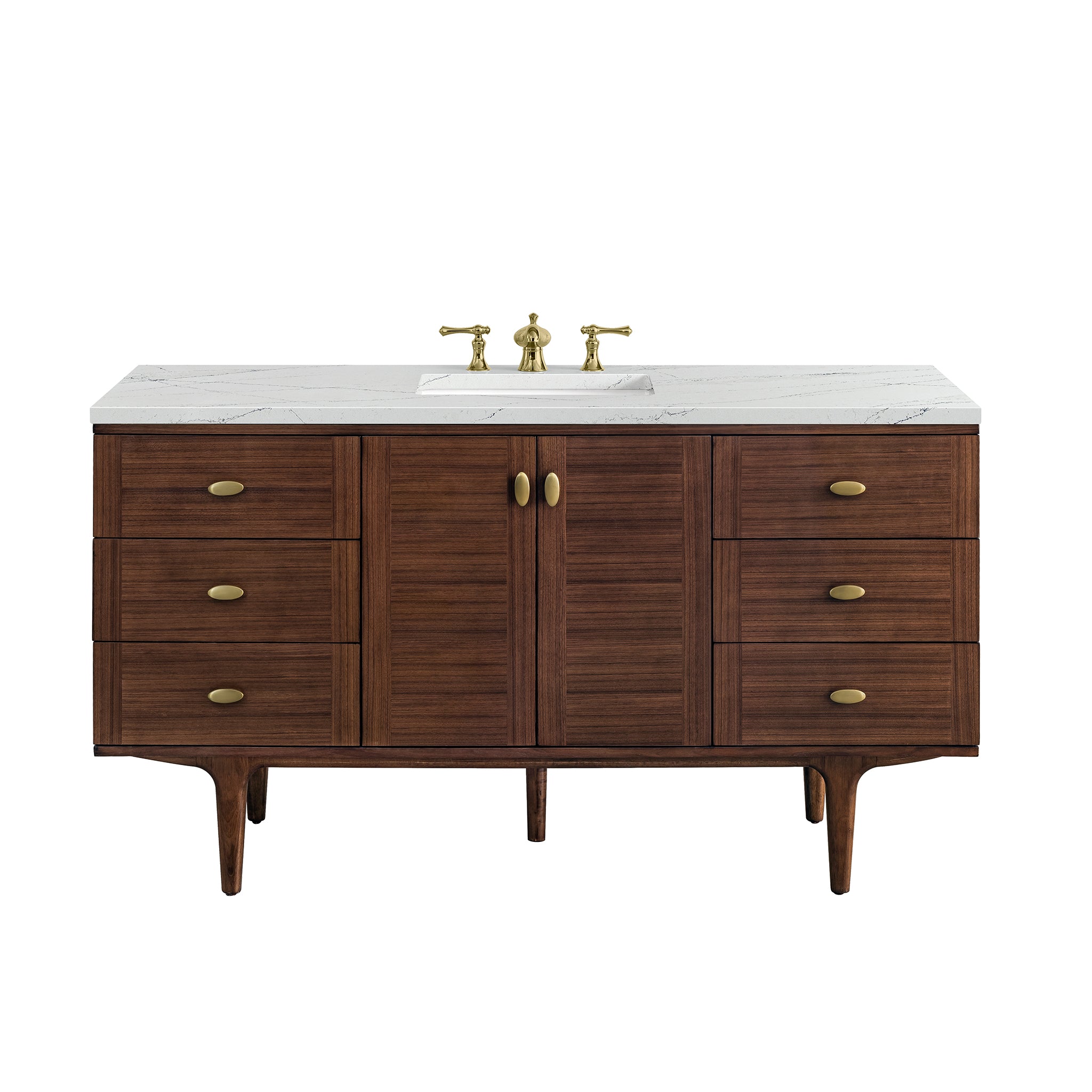 James Martin Amberly 60" Single Vanity in Mid-Century Walnut with 3cm Countertop and FreePower Wireless Charger