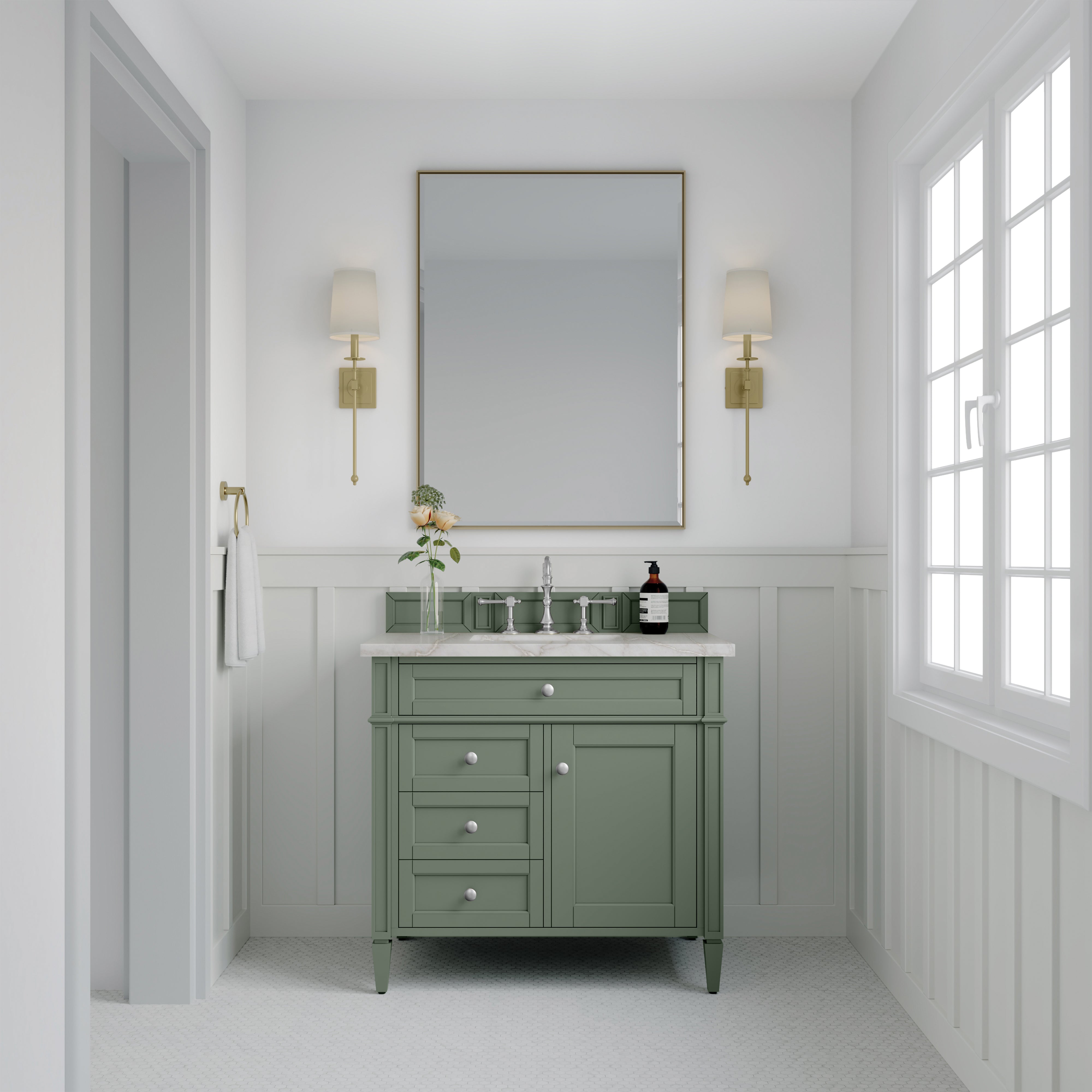 James Martin Brittany 36" Single Vanity in Smokey Celadon with 3cm Countertop