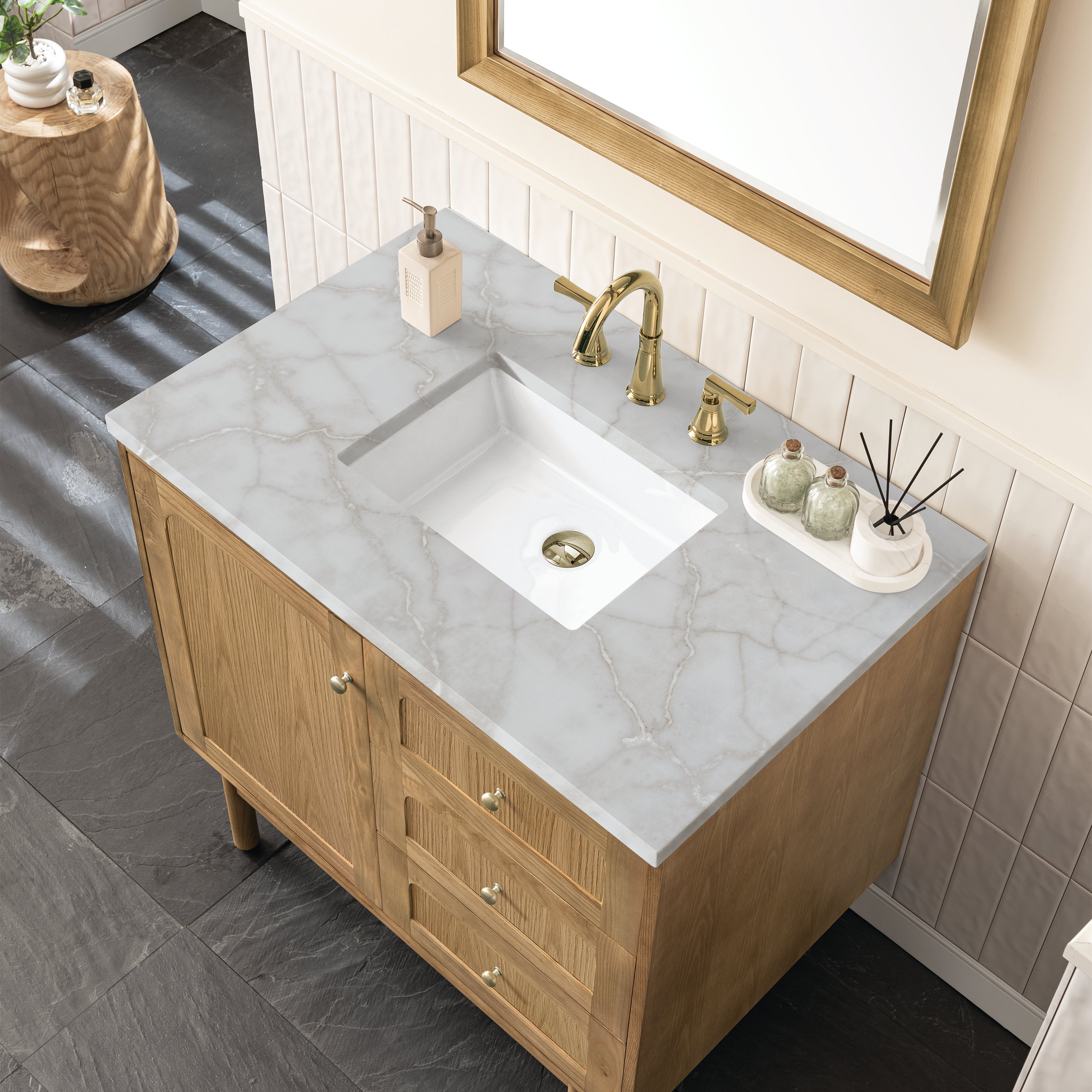 James Martin Laurent 36" Single Vanity in Light Natural Oak with 3cm Countertop