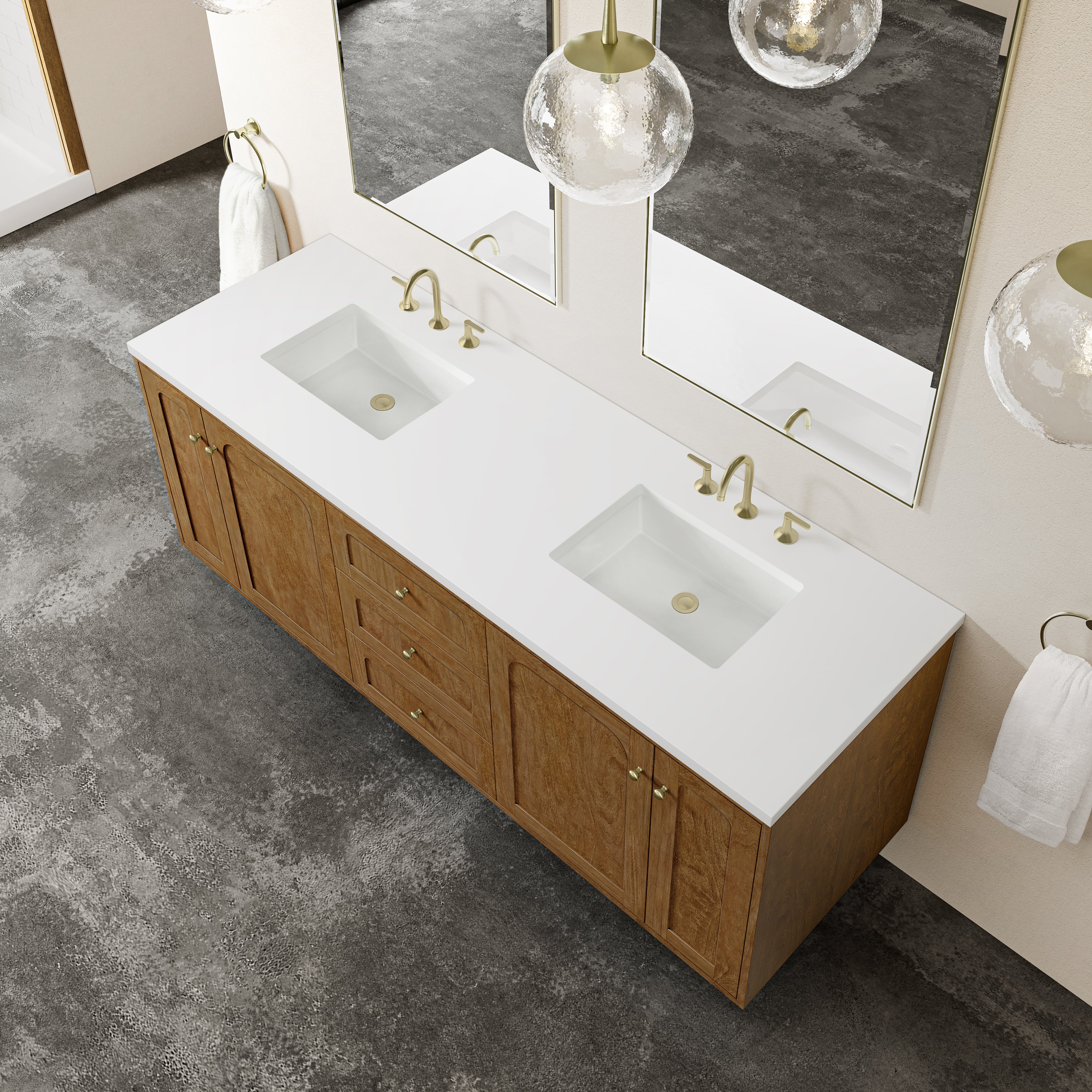 James Martin Laurent 72" Double Vanity in Honey Oak with 3cm Countertop