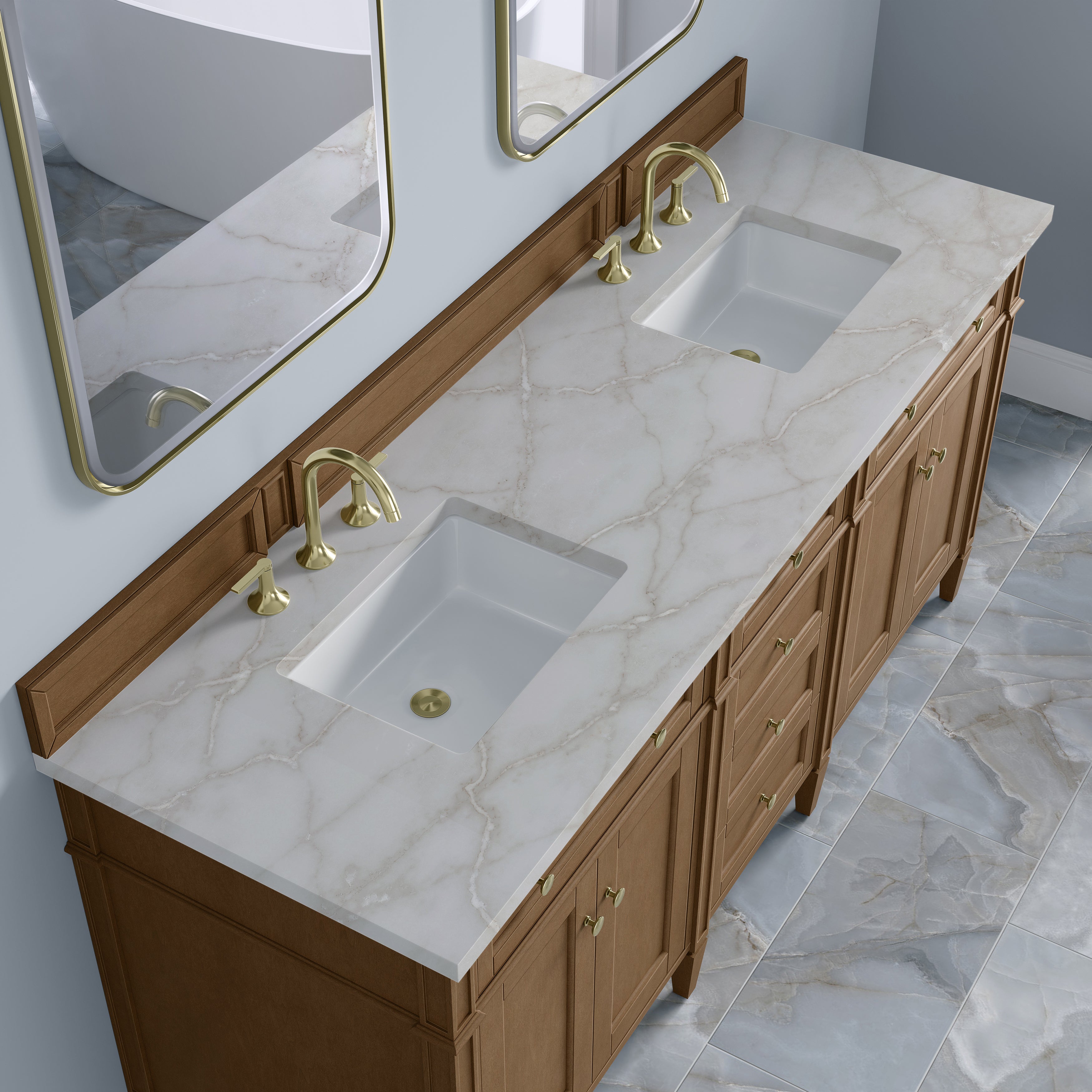 James Martin Brittany 72" Double Vanity in Pecan with 3cm Countertop