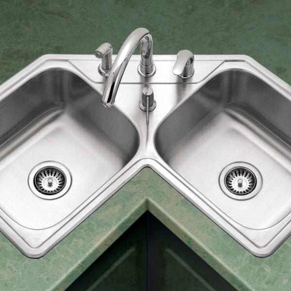 Houzer Legend 32 inch Stainless Steel Drop-in Topmount 4-hole 50/50 Double Bowl Corner Kitchen Sink - LCR-3221