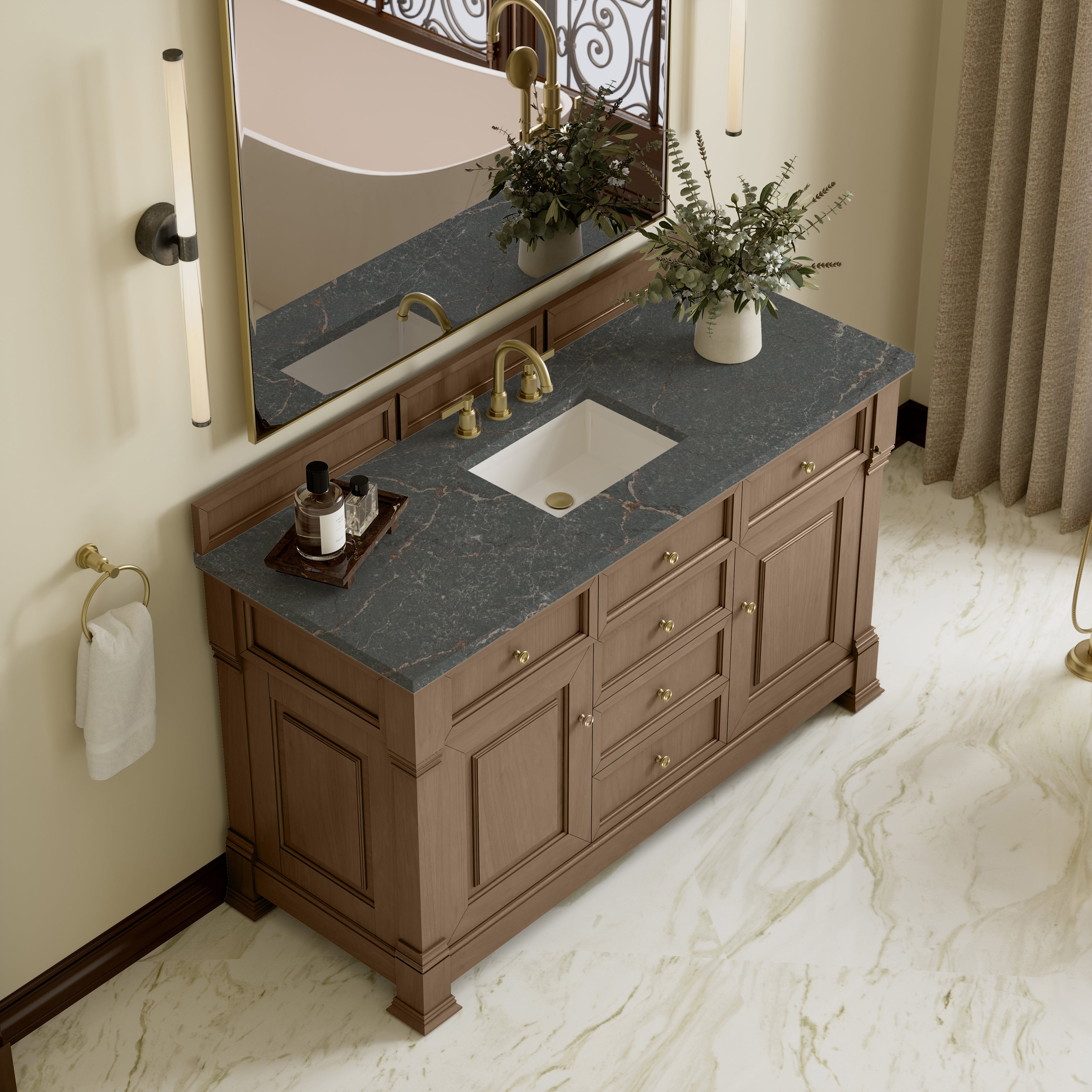 James Martin Brookfield 60" Single Vanity in Pecan with 3cm Countertop