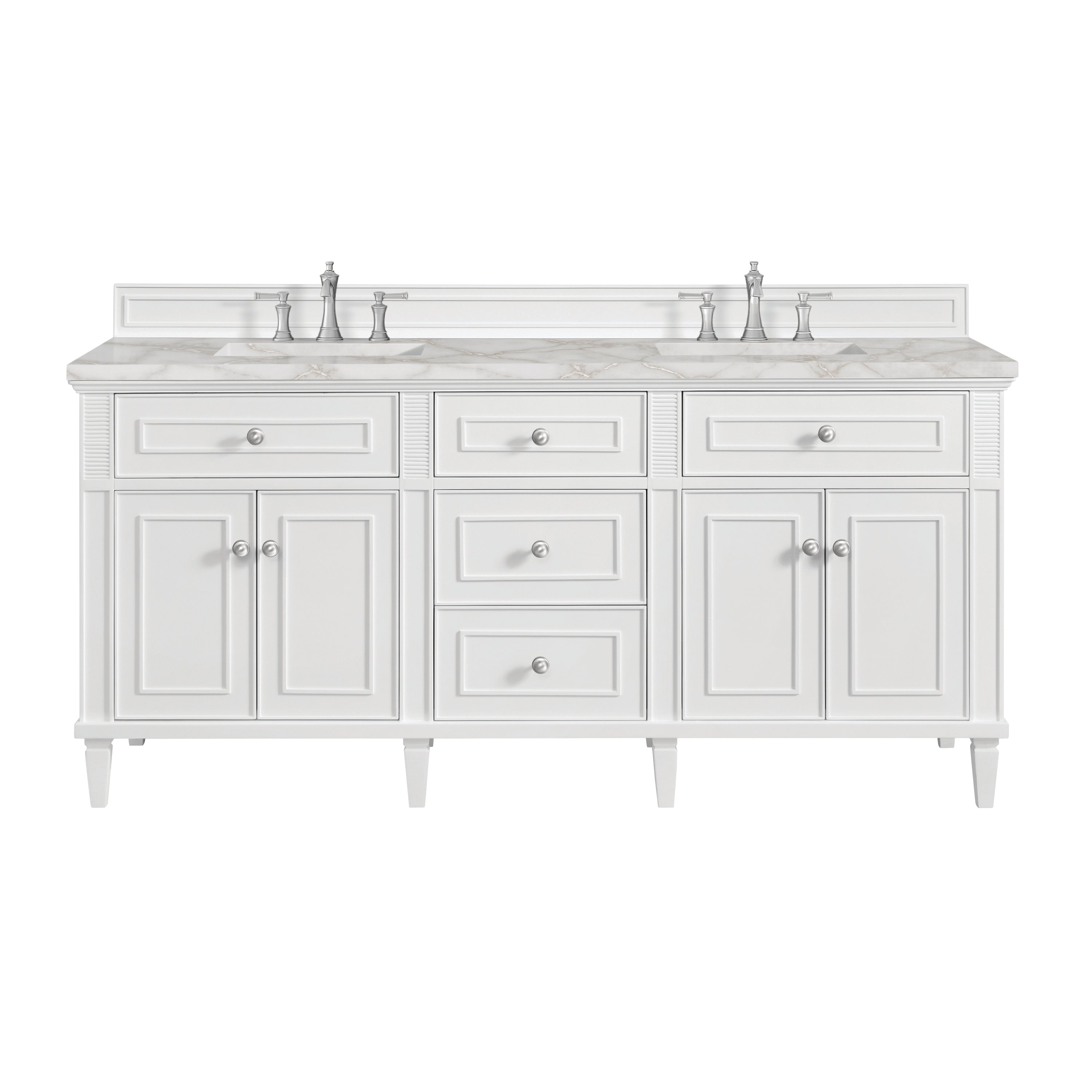James Martin Lorelai 72" Double Vanity in Bright White with 3cm Countertop and FreePower Wireless Charger