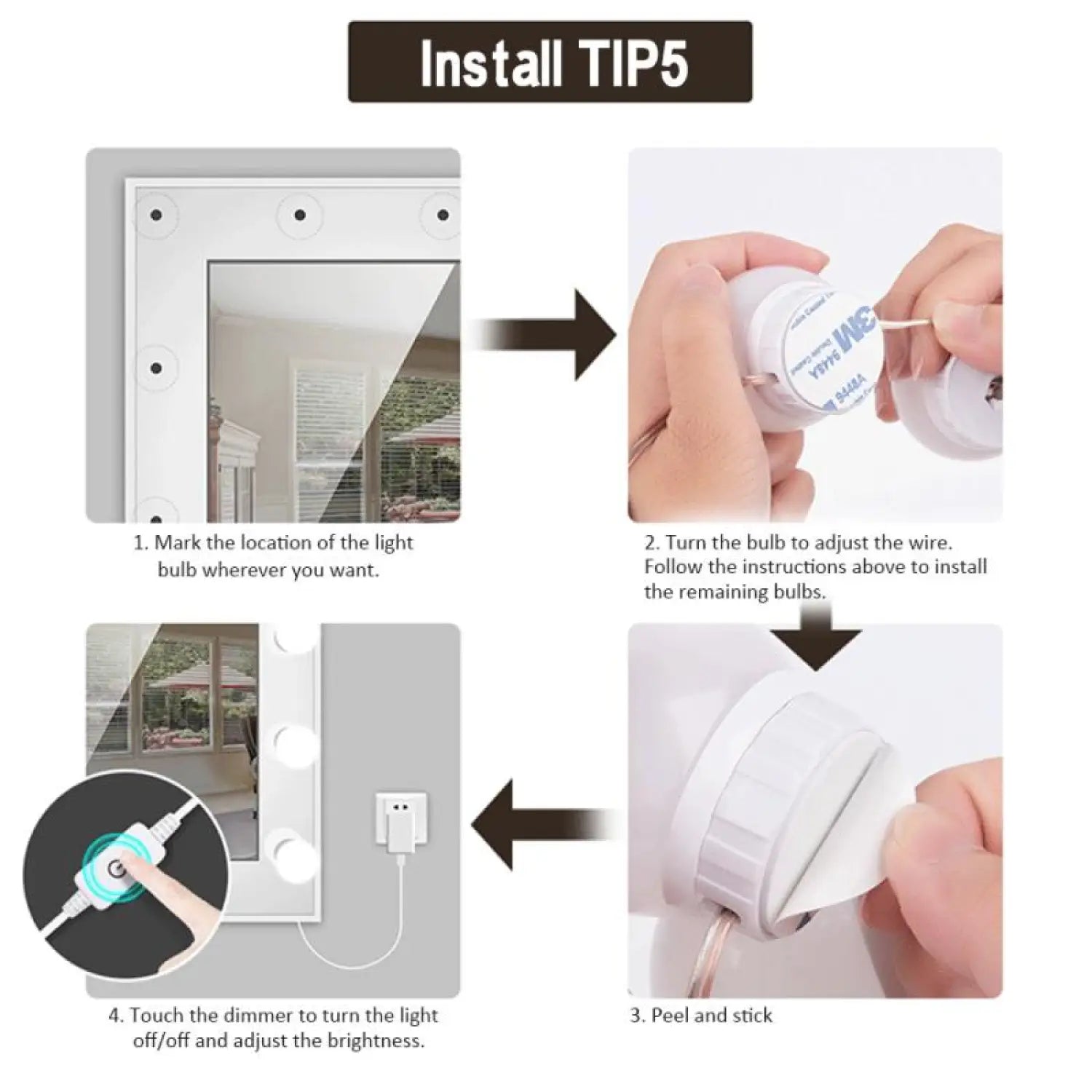 LED Mirror Light Bulbs with USB Touch Switch for Vanity & Dressing Table