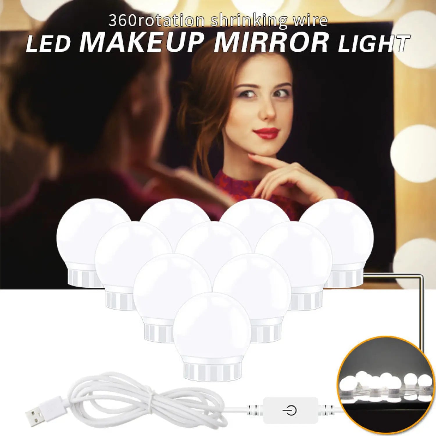 LED Mirror Light Bulbs with USB Touch Switch for Vanity & Dressing Table