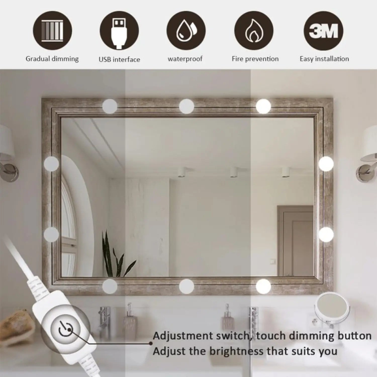 LED Mirror Light Bulbs with USB Touch Switch for Vanity & Dressing Table