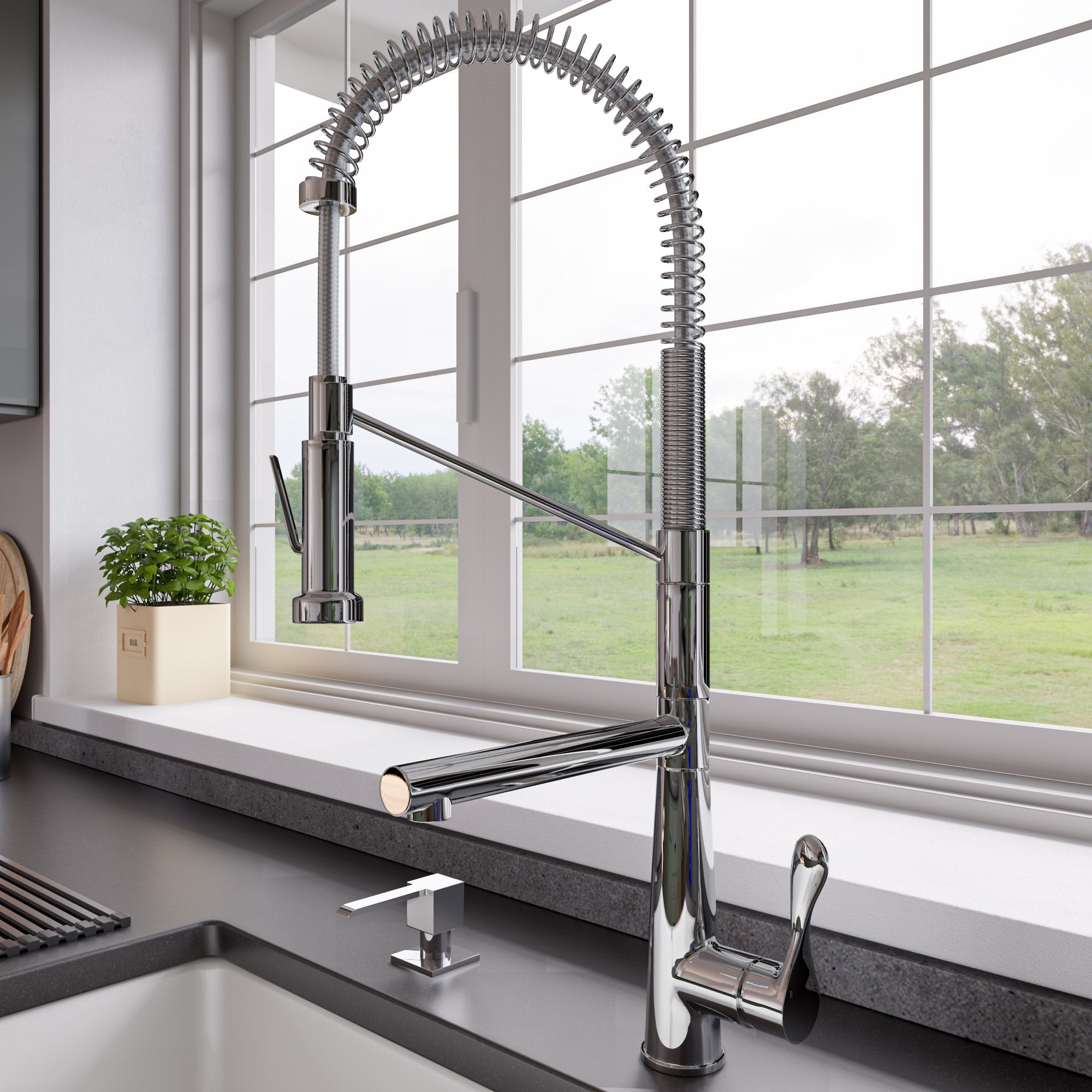 ALFI brand ABKF3787 Double Spout Commercial Spring Kitchen Faucet