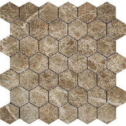 Light Emperador Polished Marble Mosaic Hexagon 2"