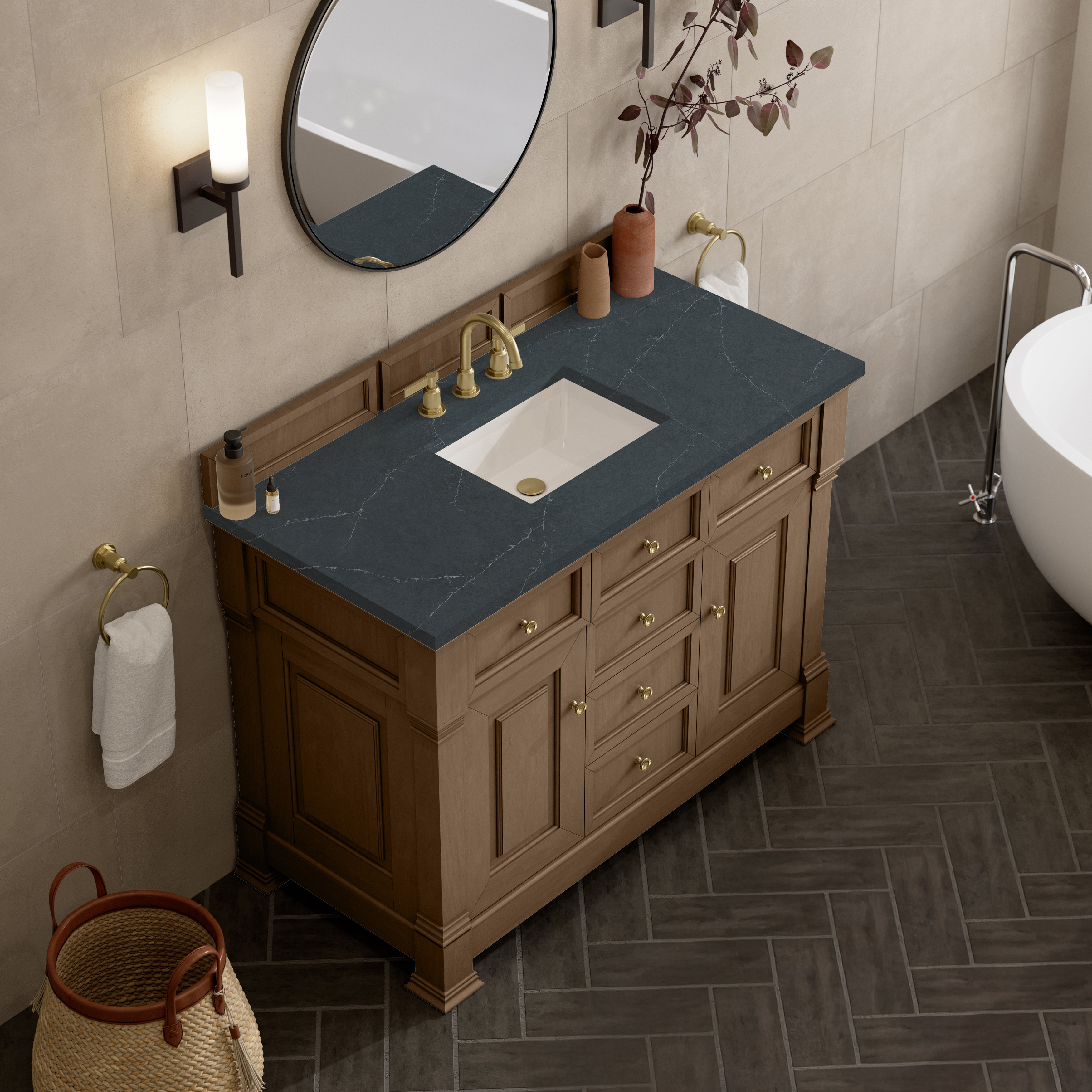 James Martin Brookfield 48" Single Vanity in Pecan with 3cm Countertop