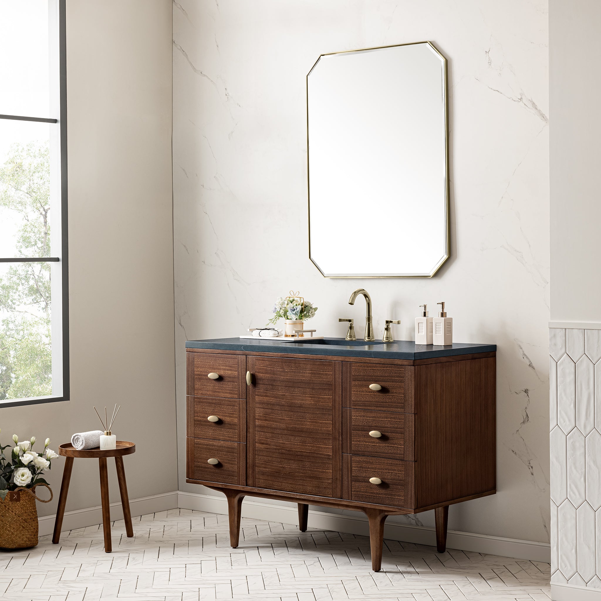 James Martin Amberly 48" Single Vanity in Mid-Century Walnut with 3cm Countertop
