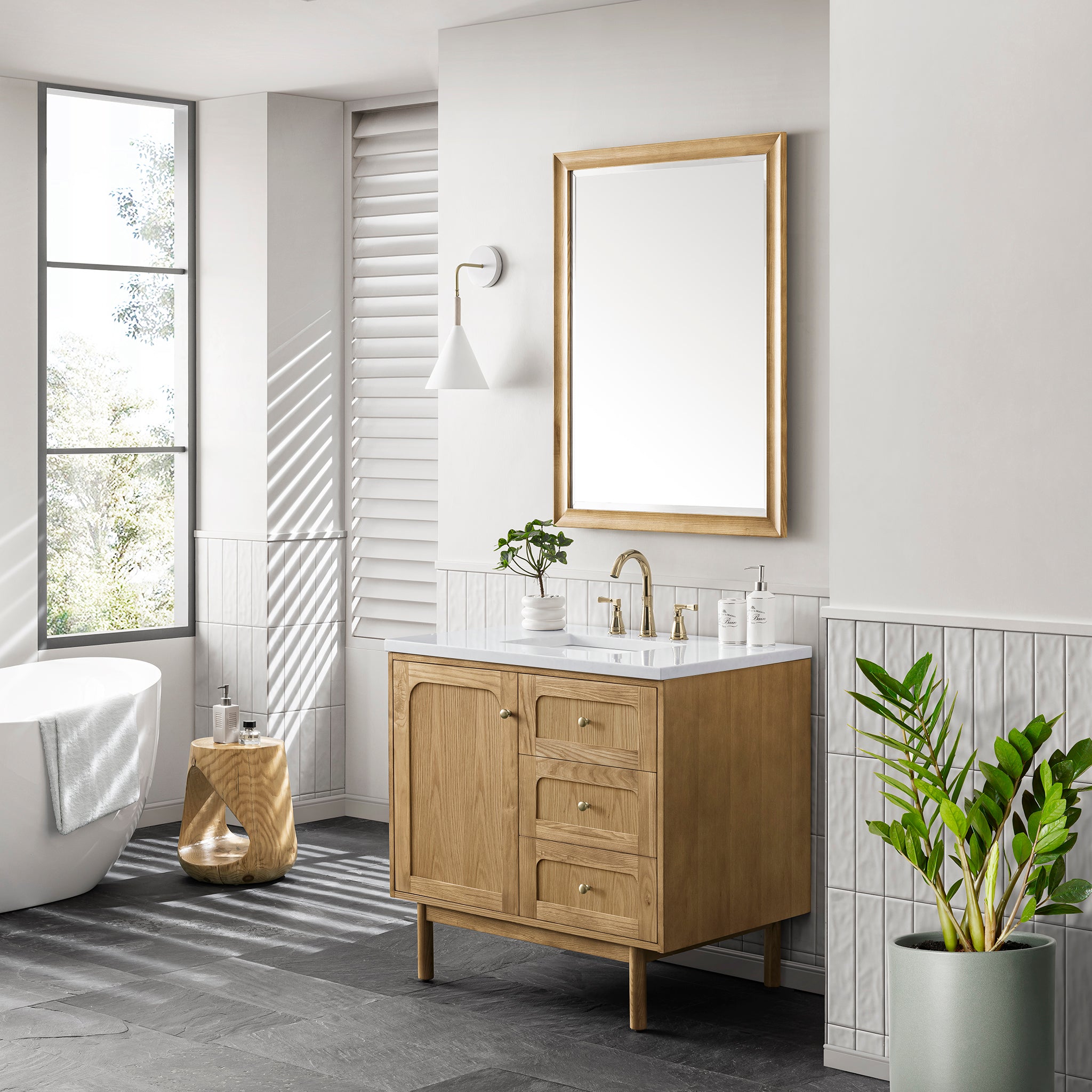 James Martin Laurent 36" Single Vanity in Light Natural Oak with 3cm Countertop