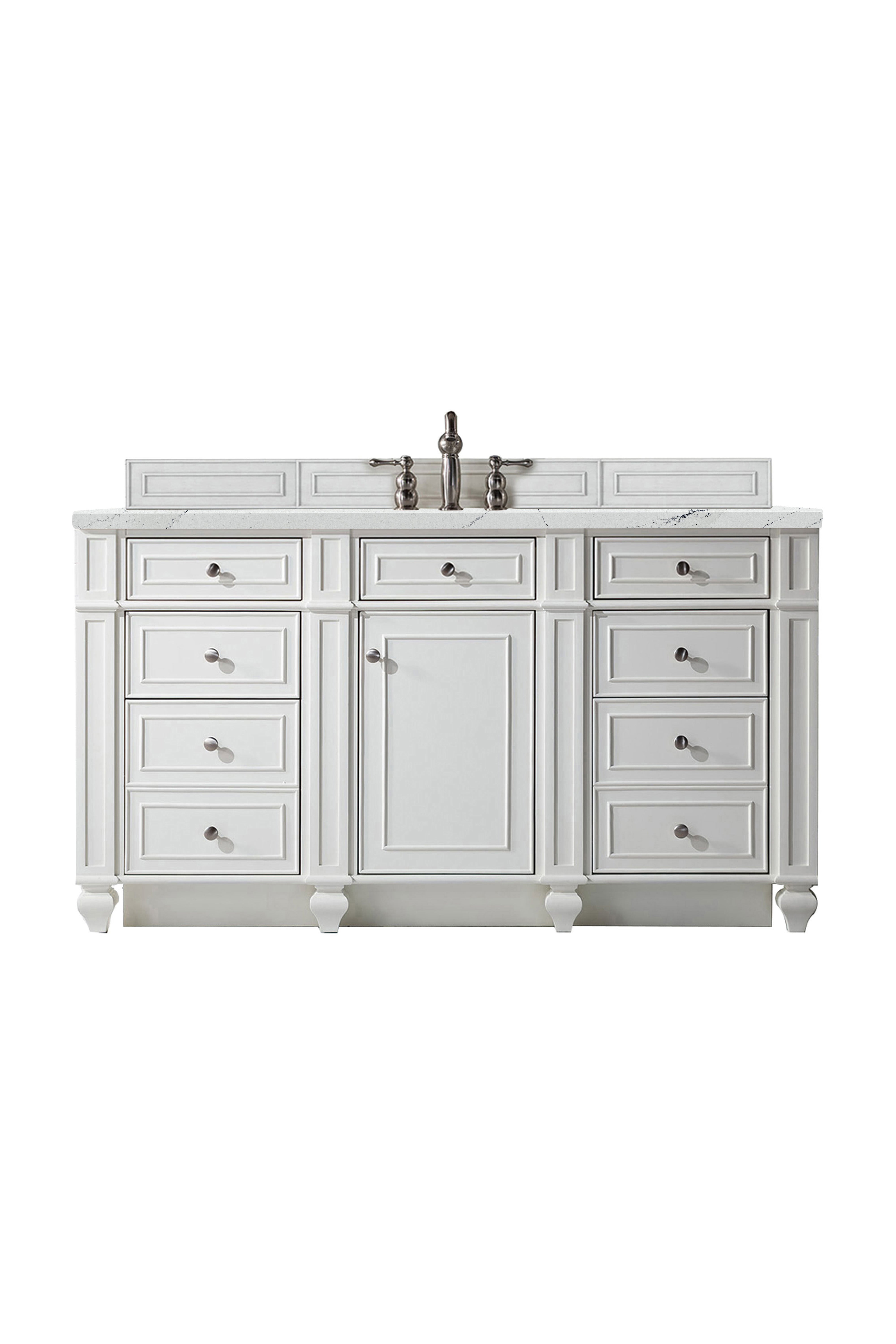 James Martin Bristol 60" Single Vanity in Bright White with 3cm Countertop and FreePower Wireless Charger