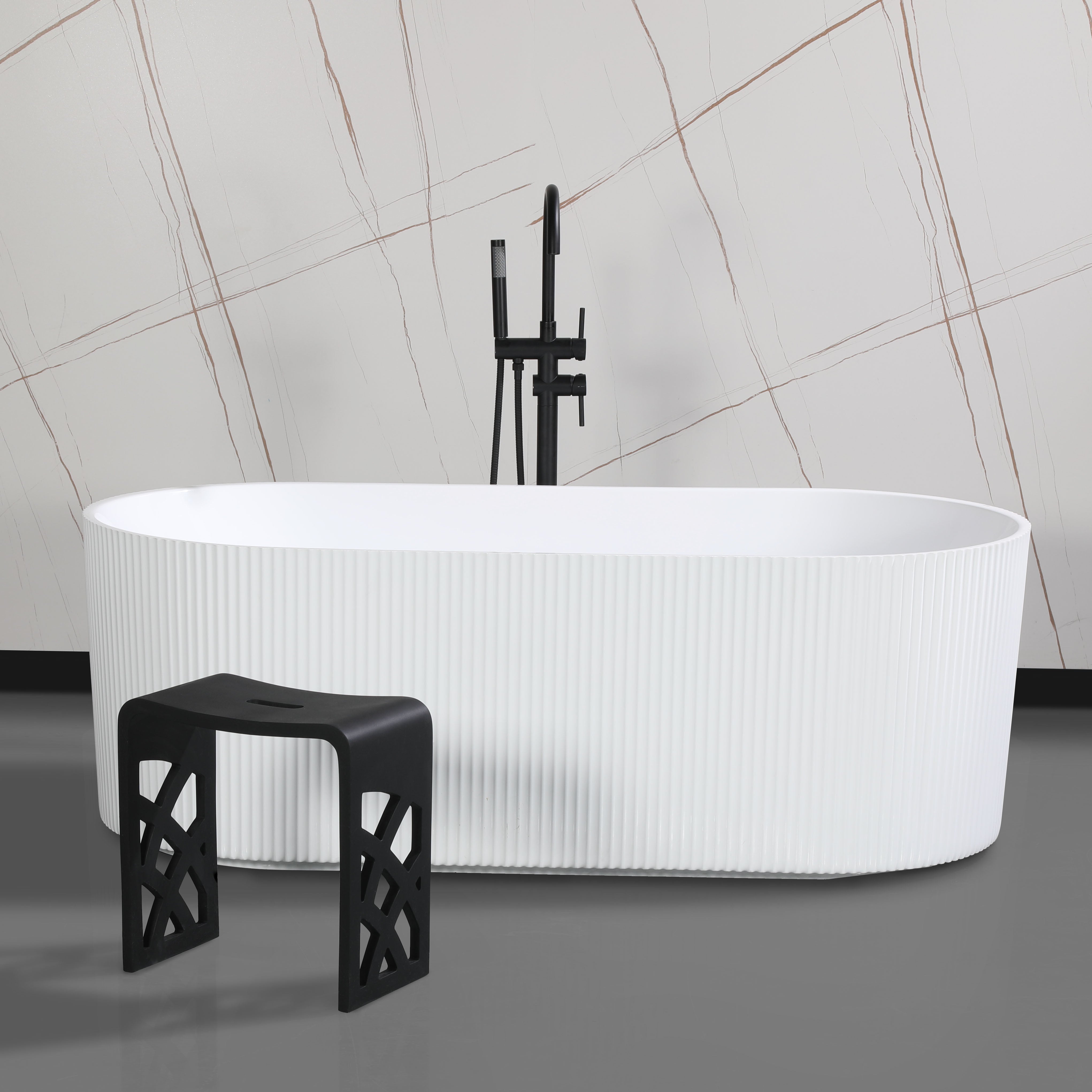 ALFI brand  ABST88BM Black Matte Solid Surface Resin Bathroom / Shower Stool