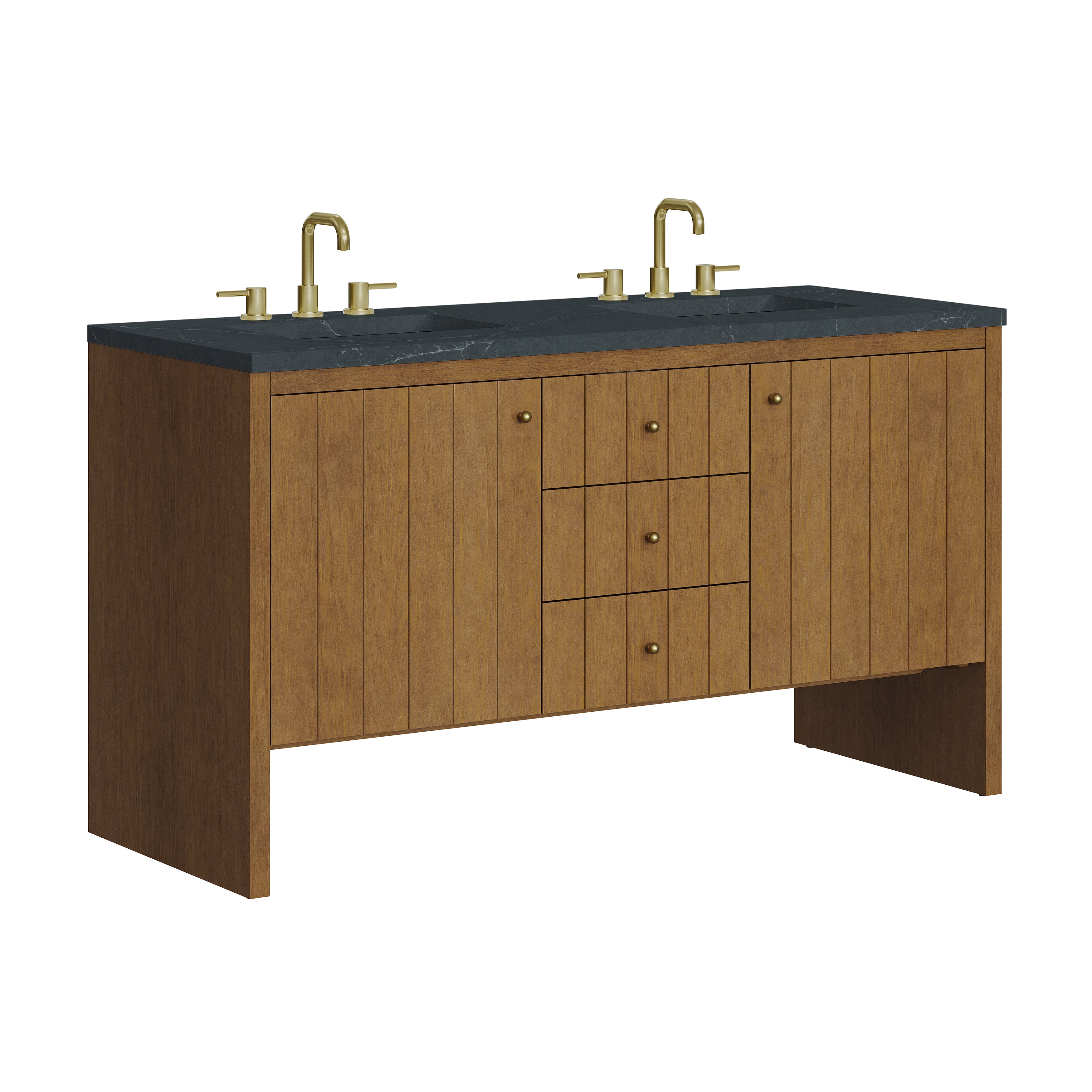 James Martin Hudson 60" Double Vanity in Honey Oak with 3cm Countertop