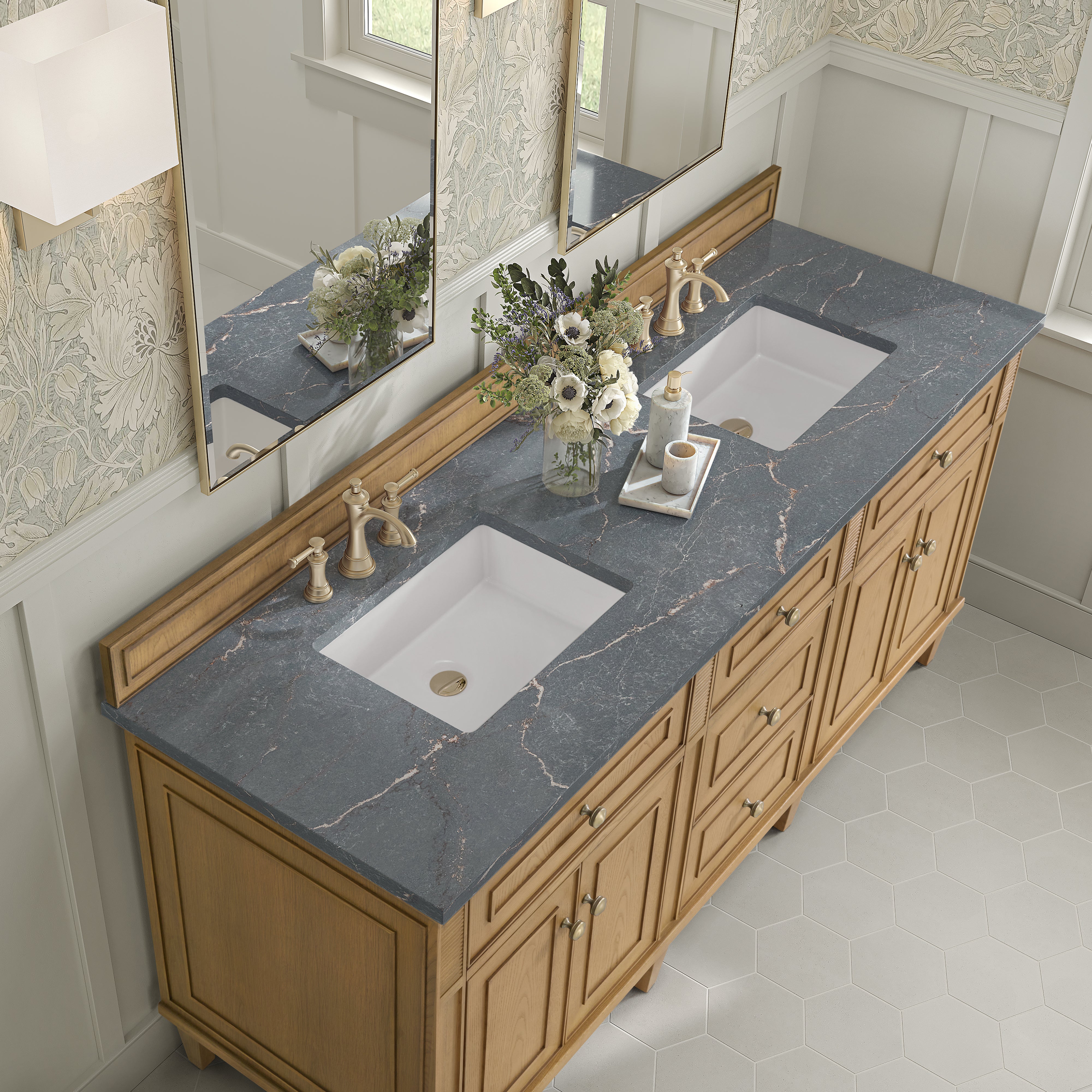 James Martin Lorelai 72" Double Vanity in Light Natural Oak with 3cm Countertop