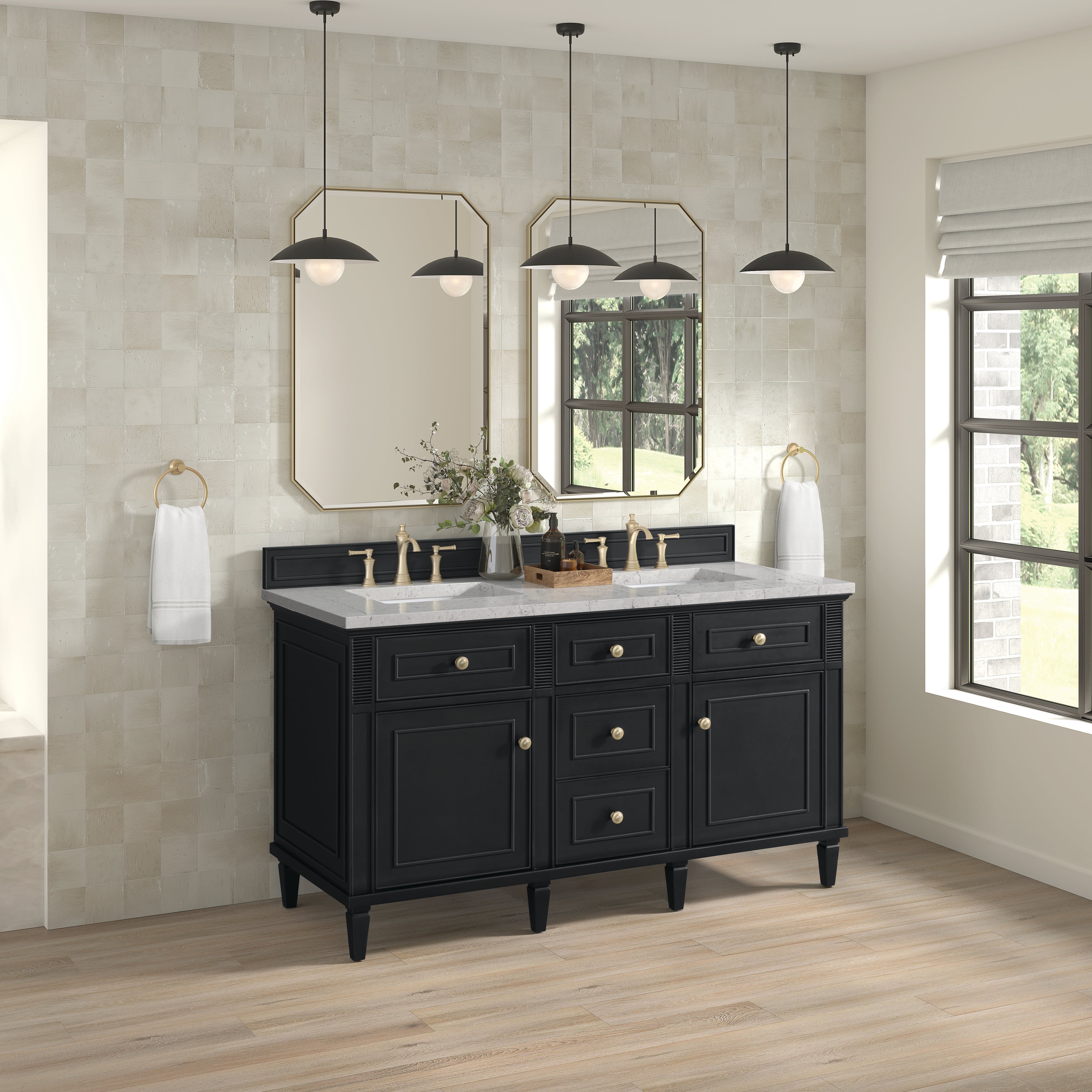 James Martin Lorelai 60" Double Vanity in Black Onyx with 3cm Countertop