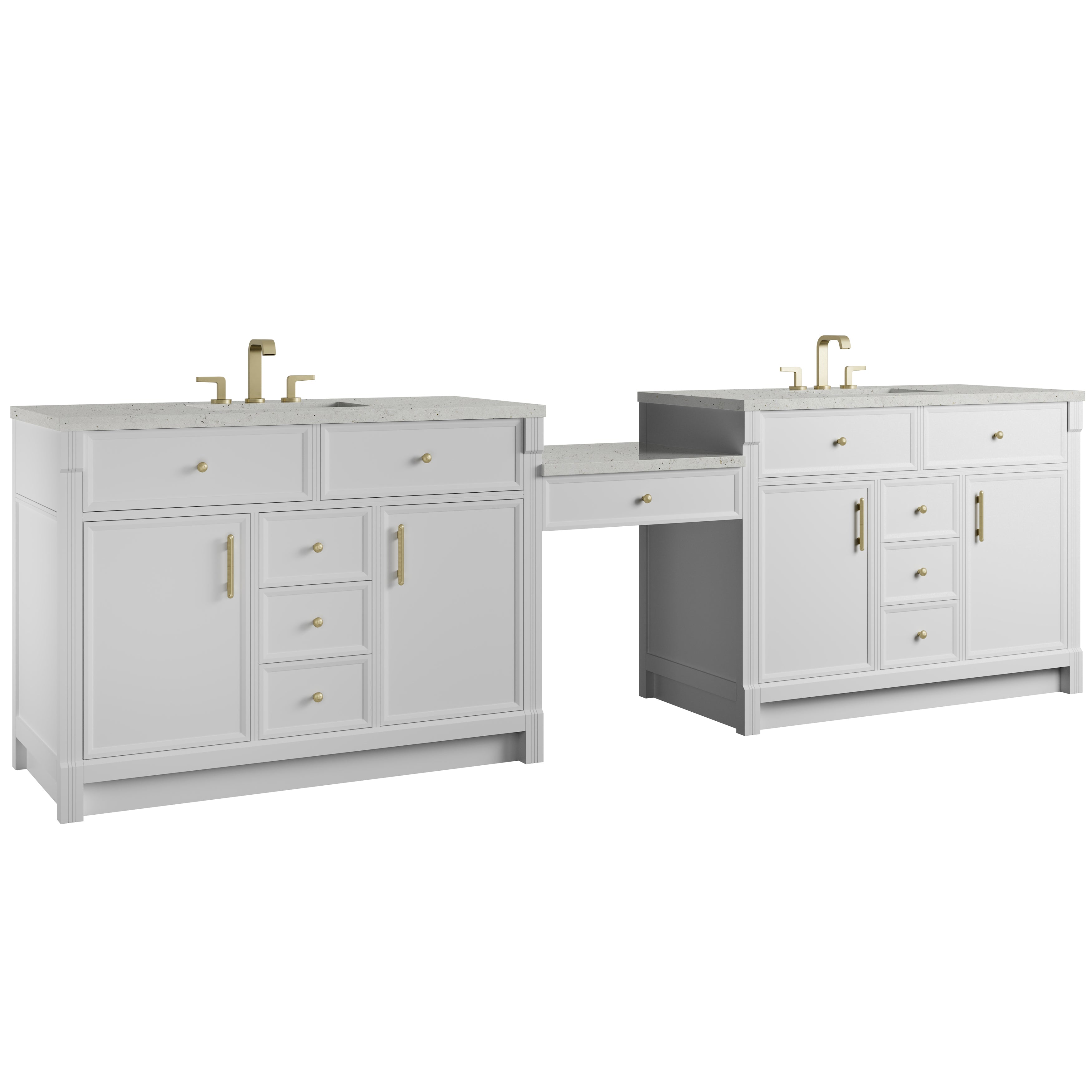 James Martin Bellshire 120" Dual Vanity Set with 24" Make-Up Counter in Bright White with 3cm Countertop