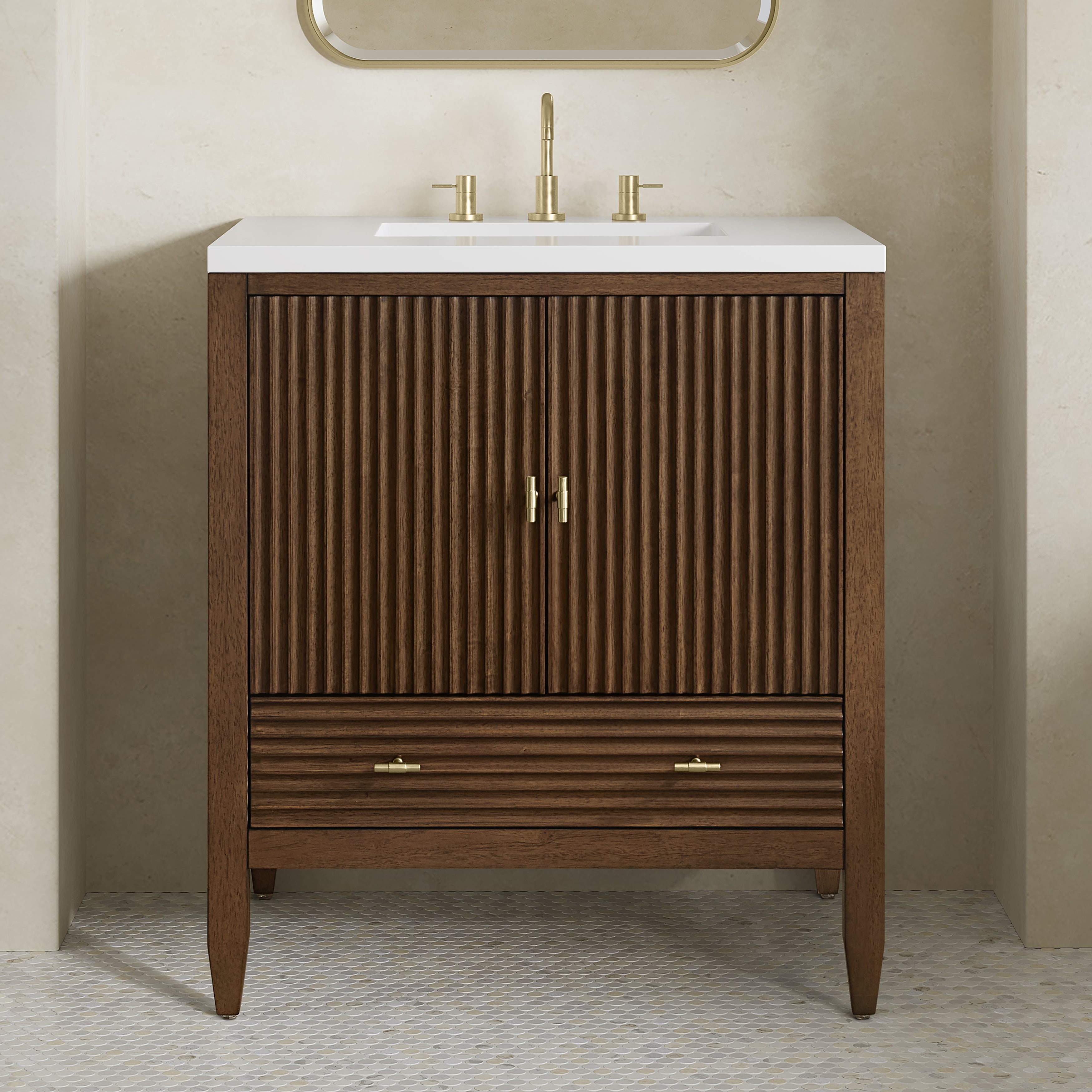 James Martin Myrrin 30" Single Vanity in Mid-Century Walnut with 3cm Countertop