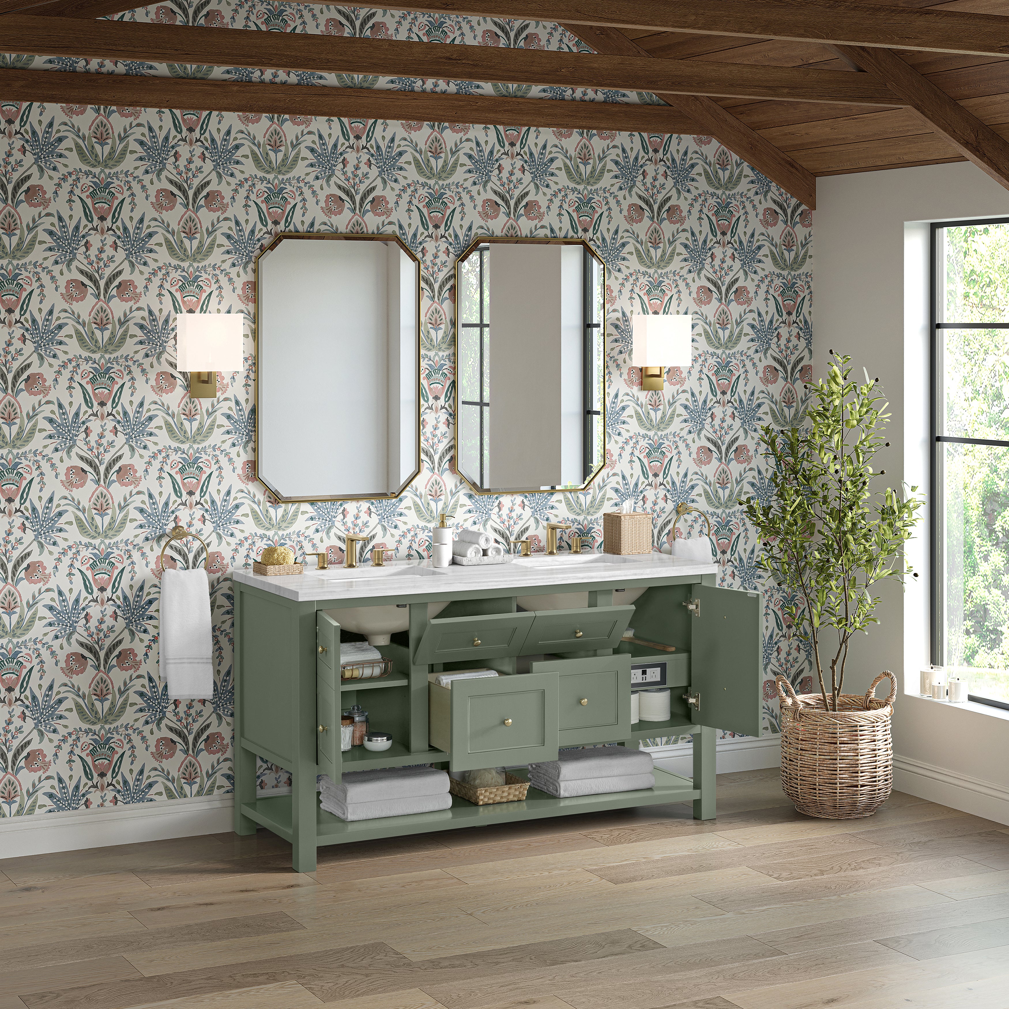 James Martin Breckenridge 60" Double Vanity in Smokey Celadon with 3cm Countertop