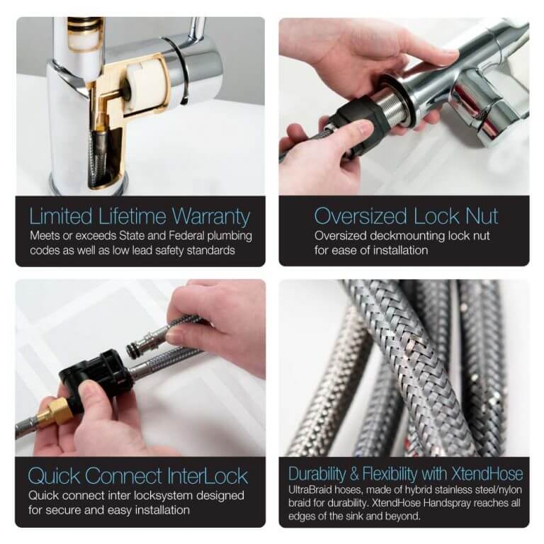 Houzer Ascend Series Brushed Nickel Integrated Single Handle Pull-Up Kitchen Faucet