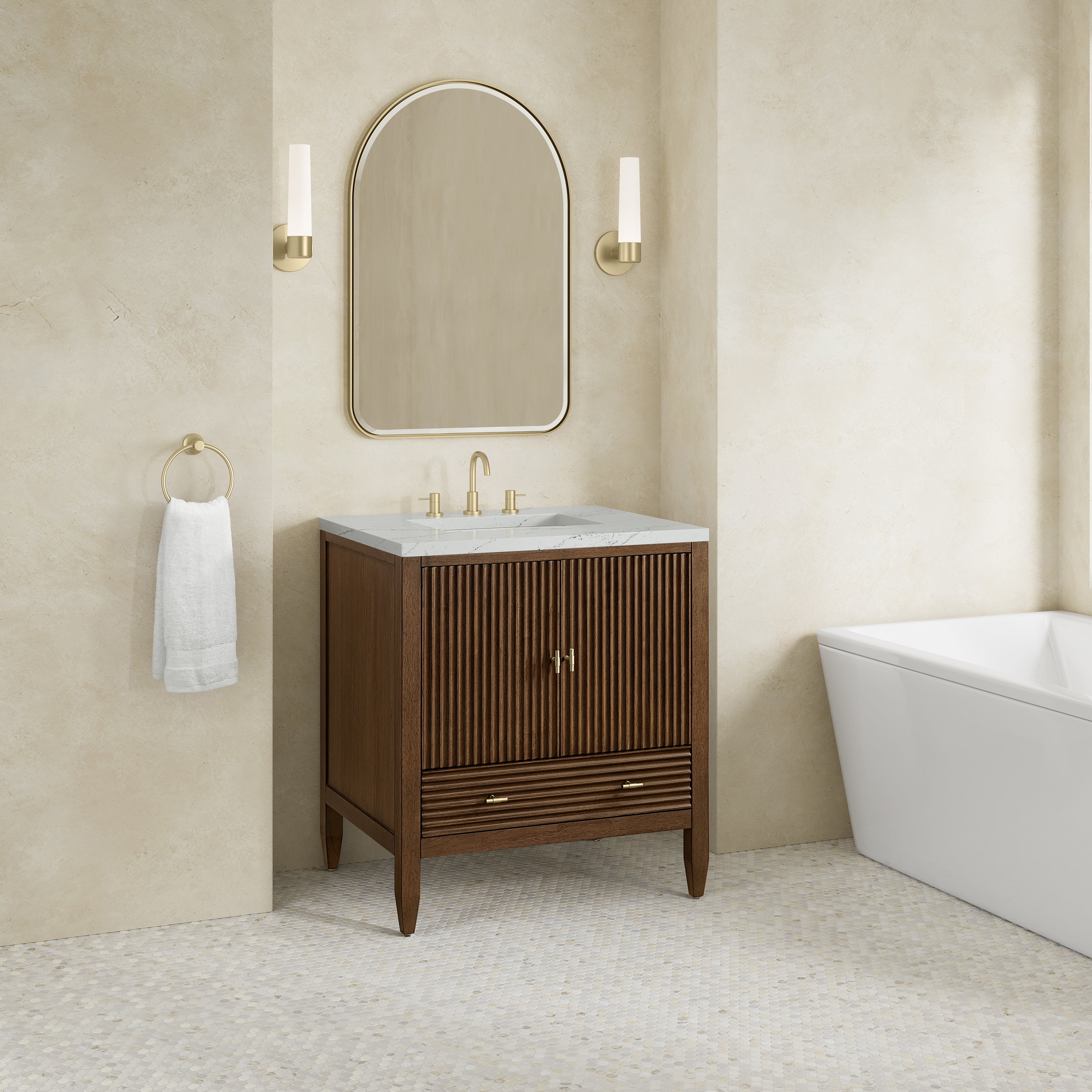 James Martin Myrrin 30" Single Vanity in Mid-Century Walnut with 3cm Countertop