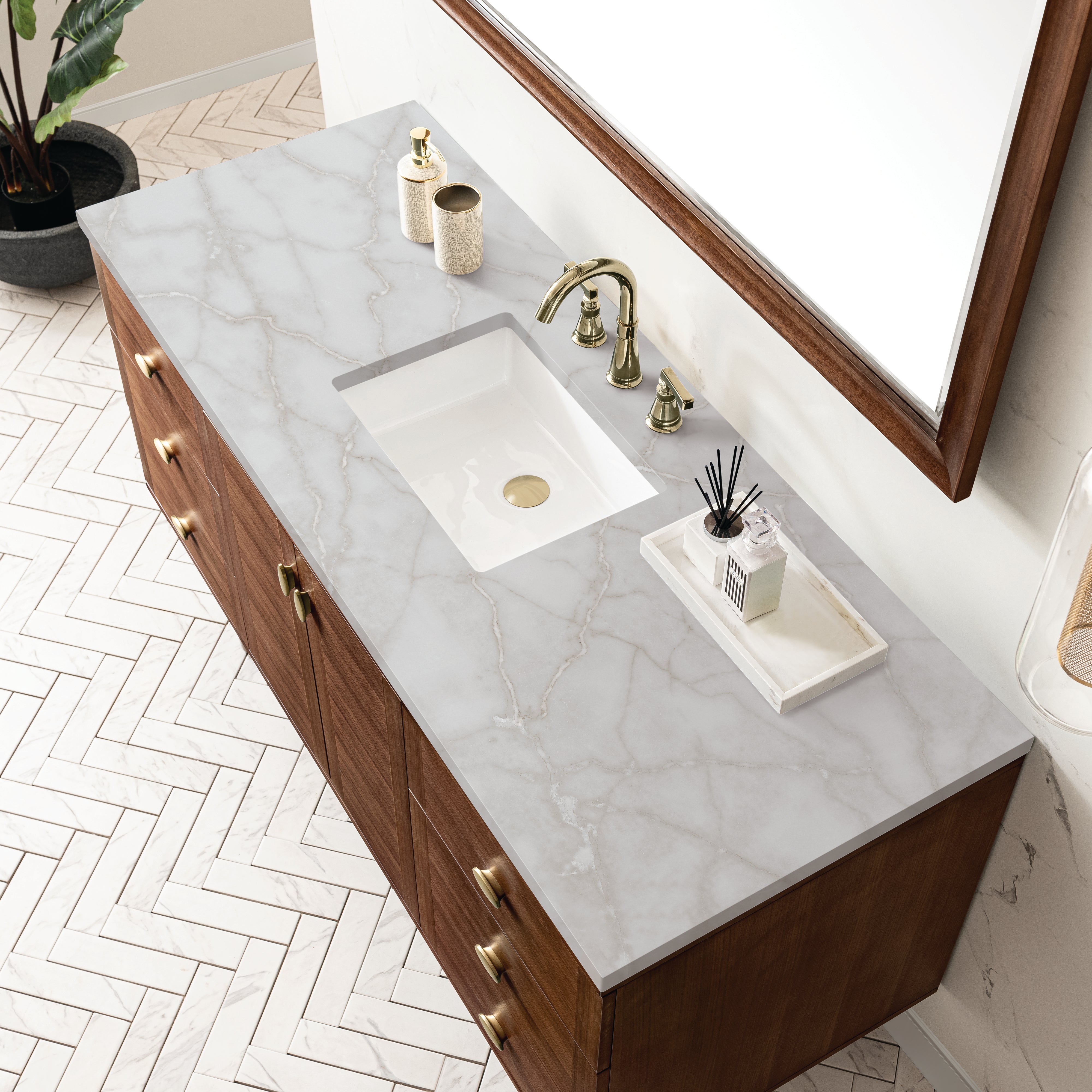 James Martin Amberly 60" Single Vanity in Mid-Century Walnut with 3cm Countertop