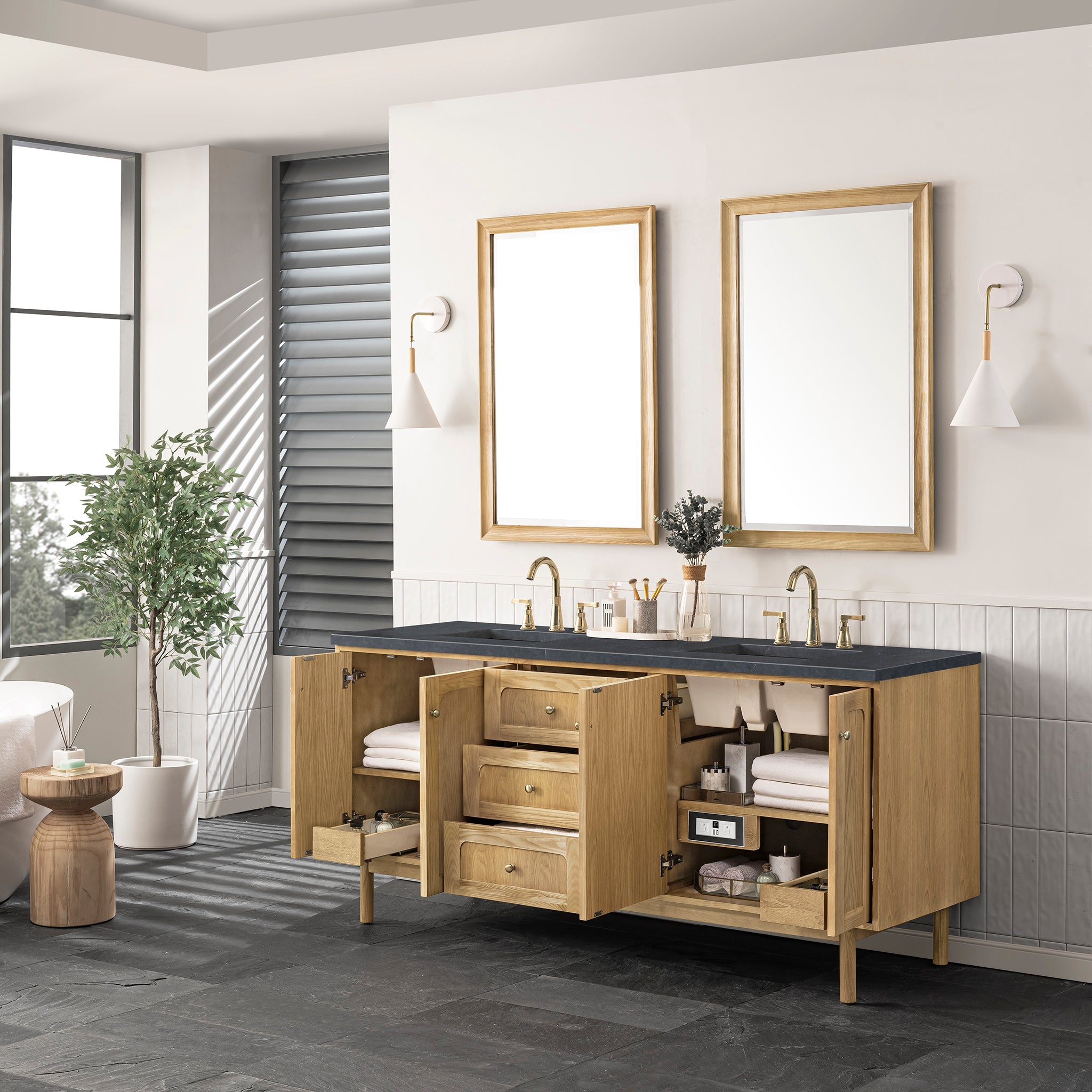 James Martin Laurent 72" Double Vanity in Light Natural Oak with 3cm Countertop
