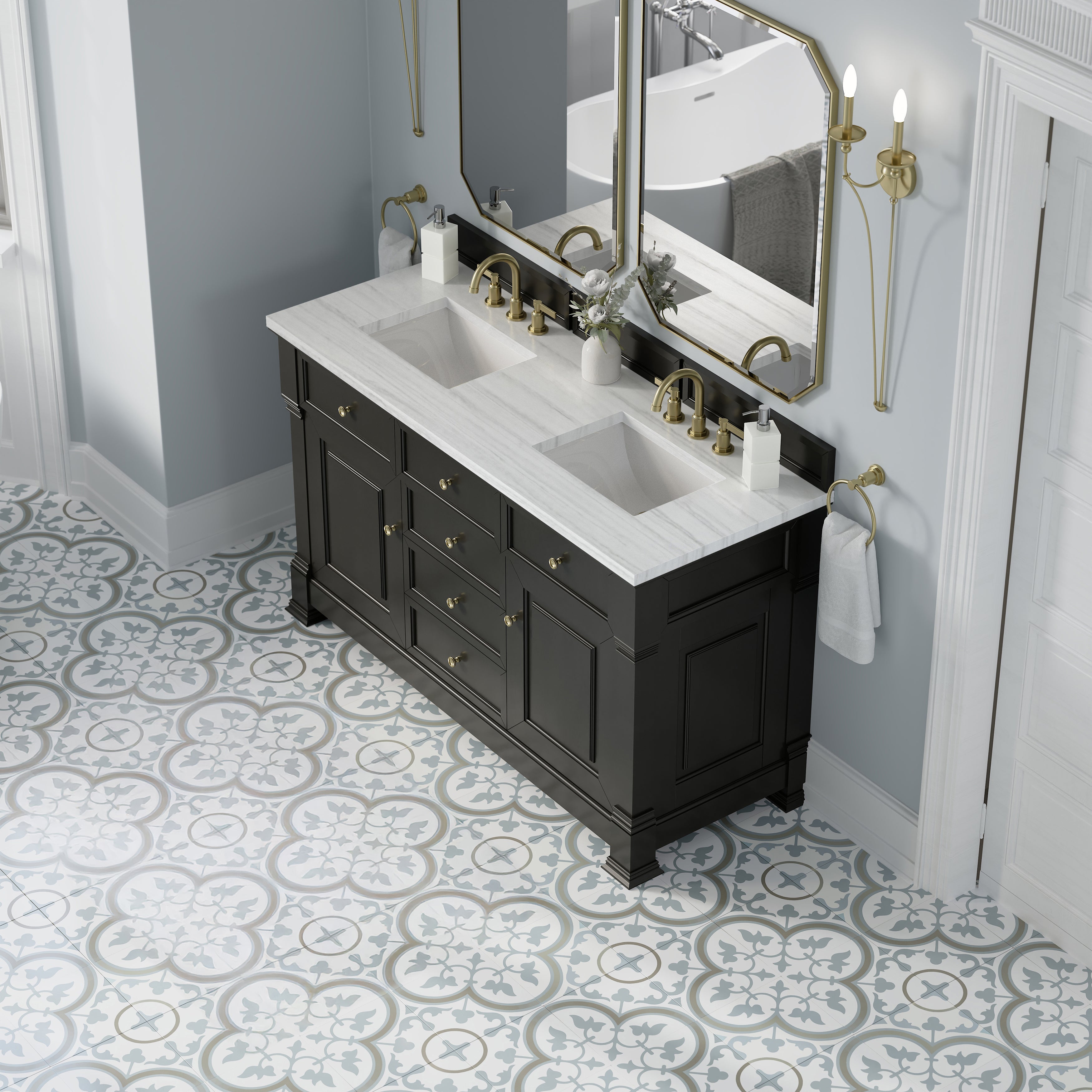 James Martin Brookfield 60" Double Vanity in Black Onyx with 3cm Countertop