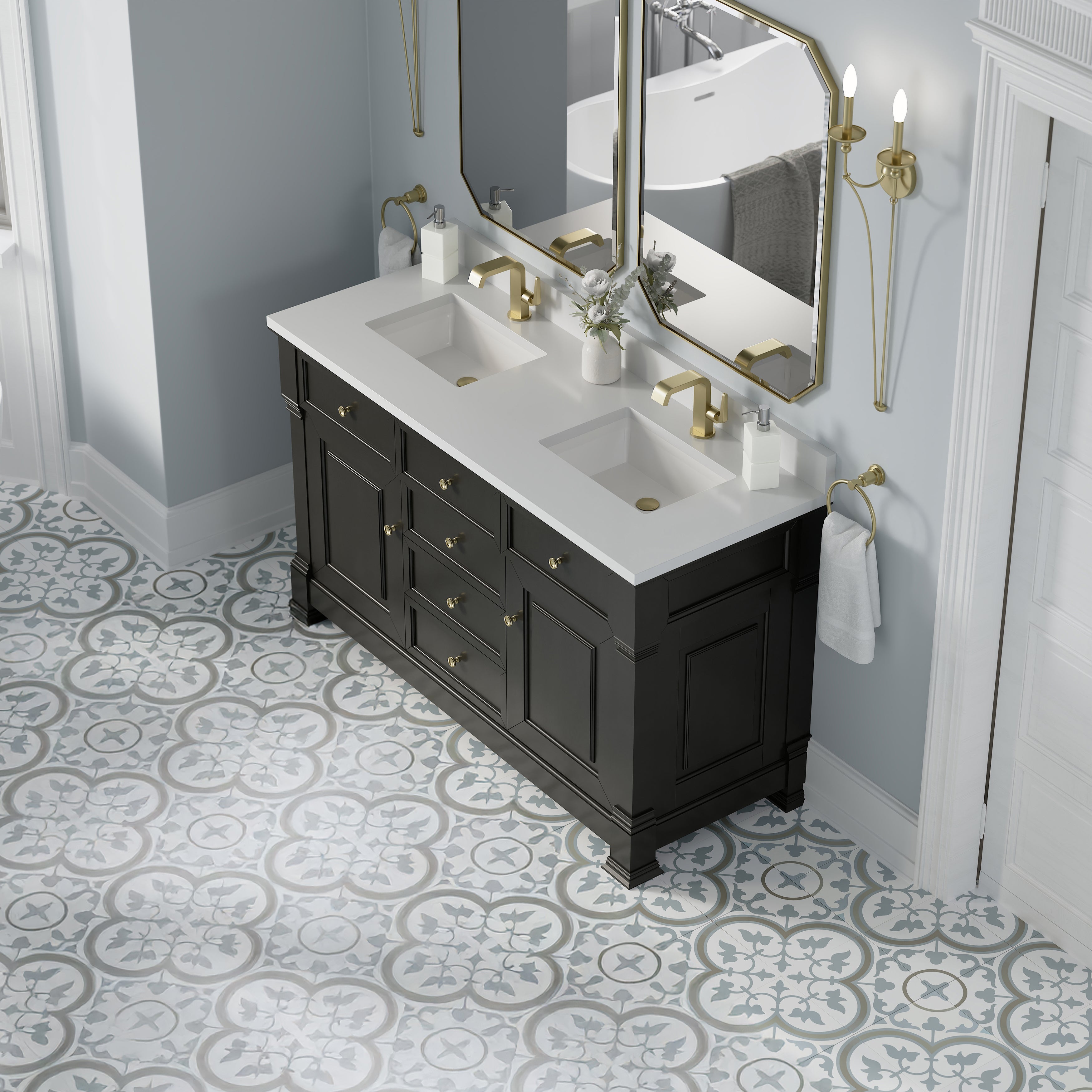 James Martin Brookfield 60" Double Vanity in Black Onyx with 3cm Countertop