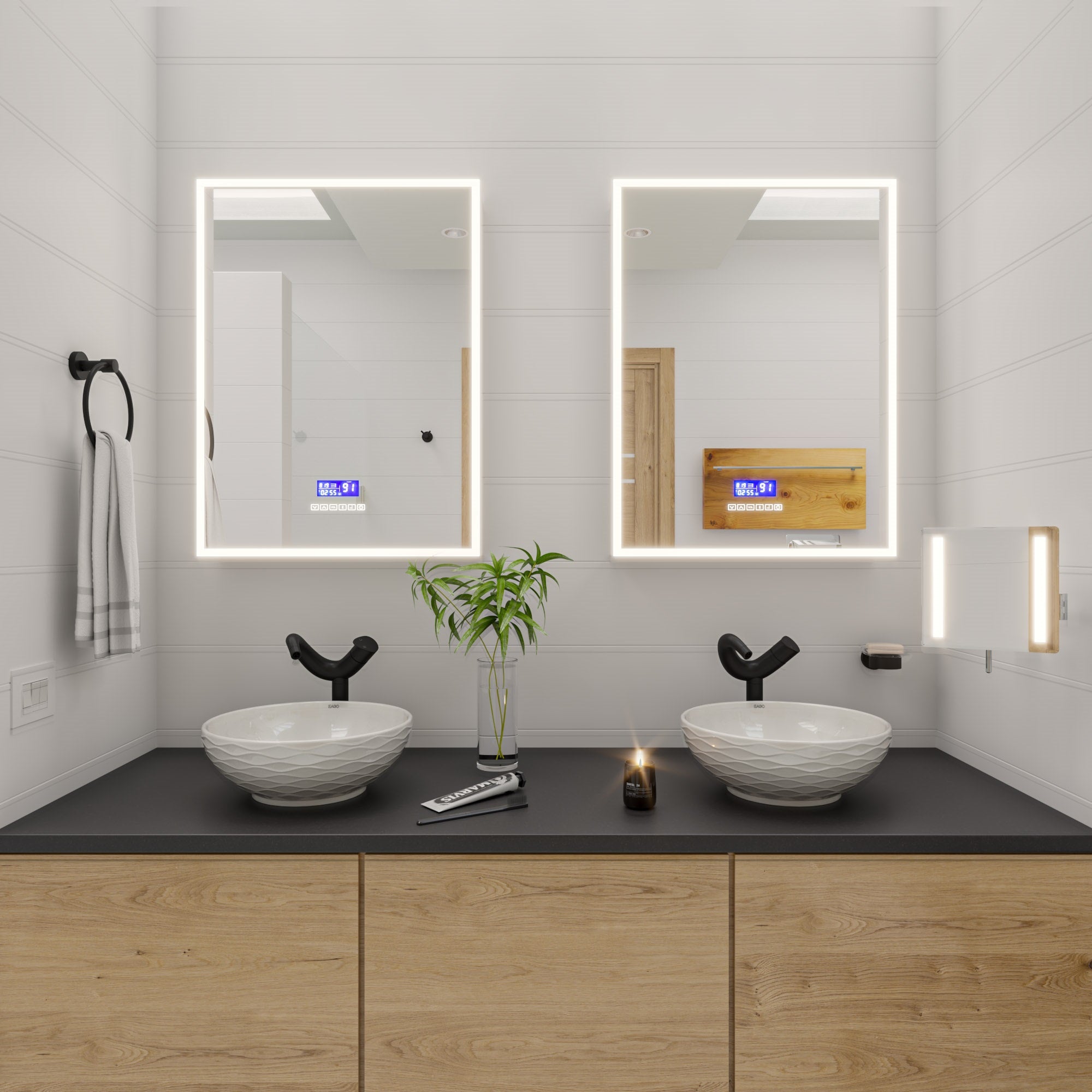 ALFI brand ABM8WLED Wall Mount Square 8" 5x Magnifying Cosmetic Mirror with Light