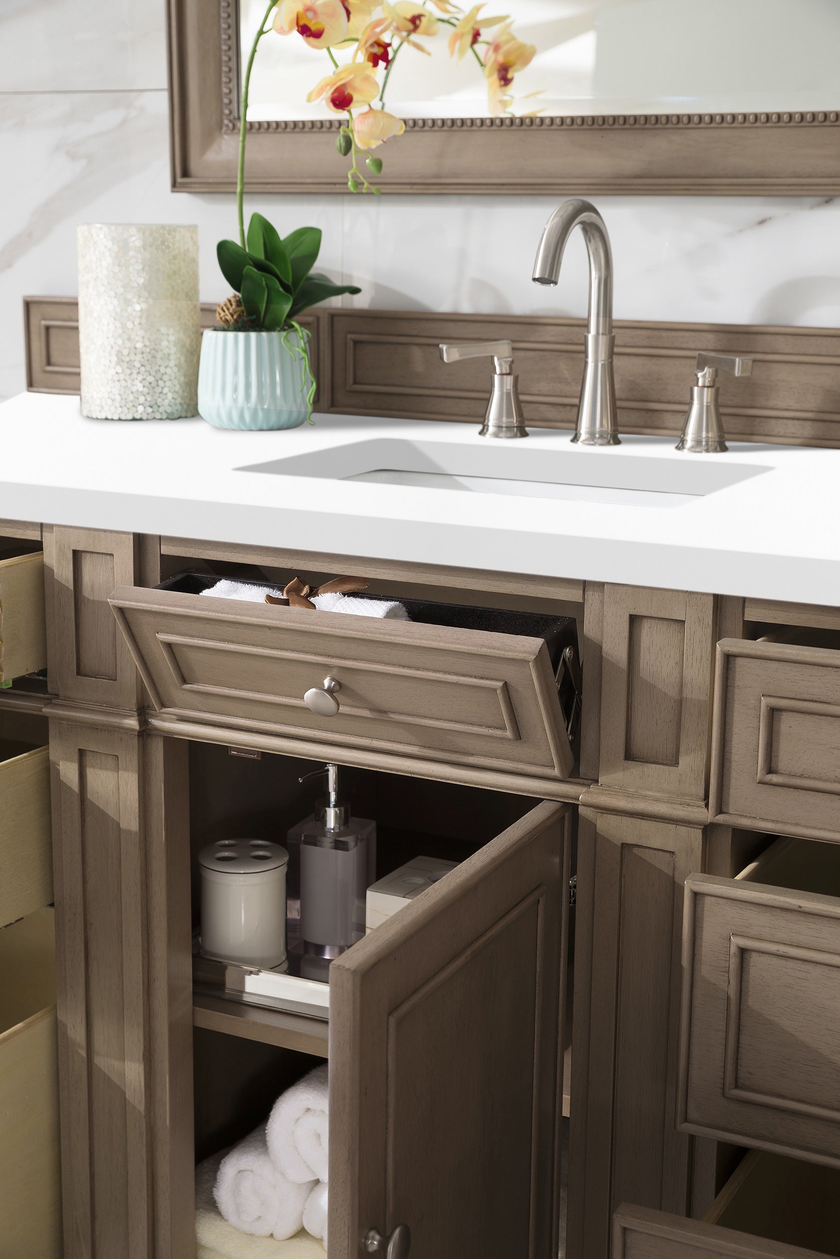 James Martin Bristol 60" Single Vanity in Whitewashed Walnut with 3cm Countertop