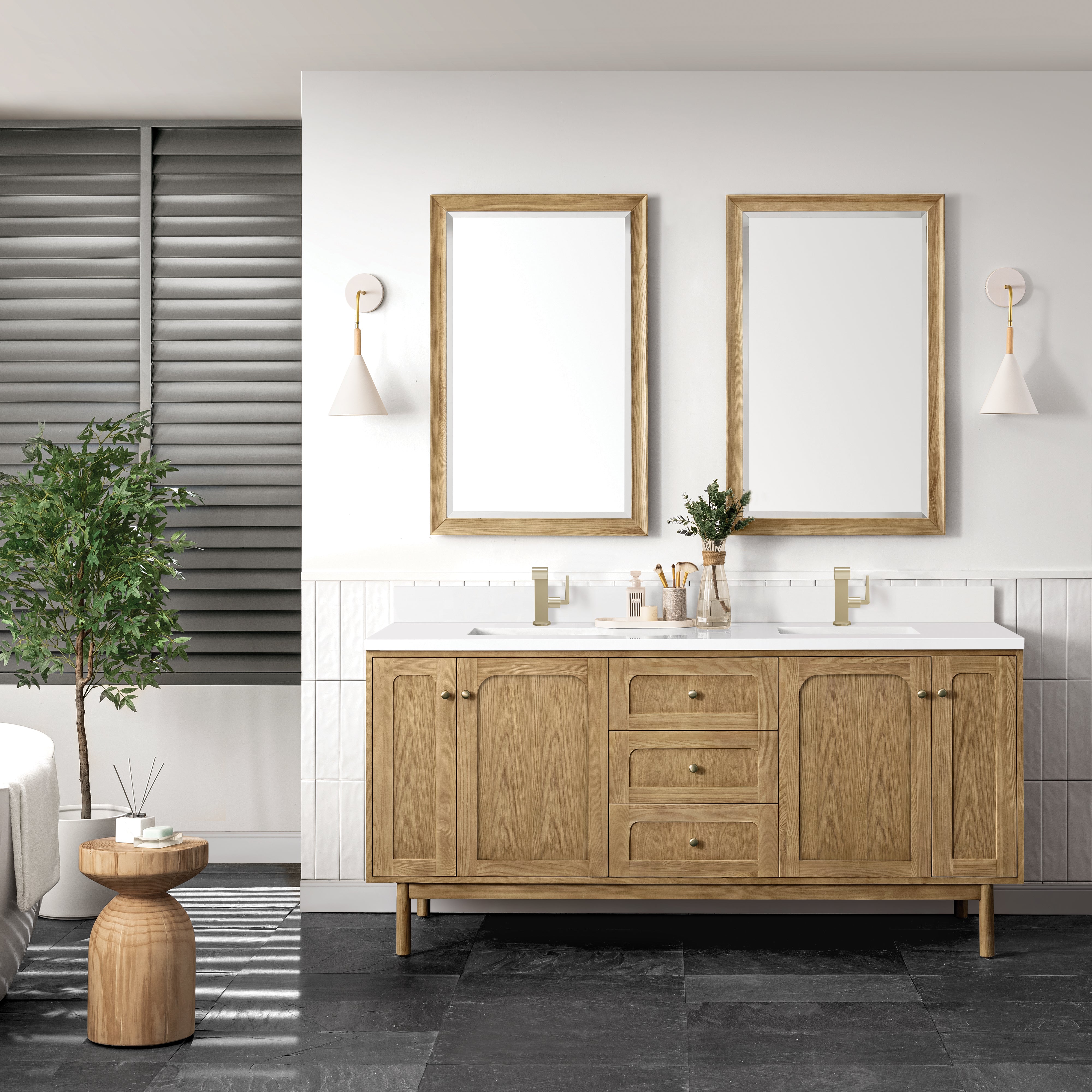 James Martin Laurent 72" Double Vanity in Light Natural Oak with 3cm Countertop