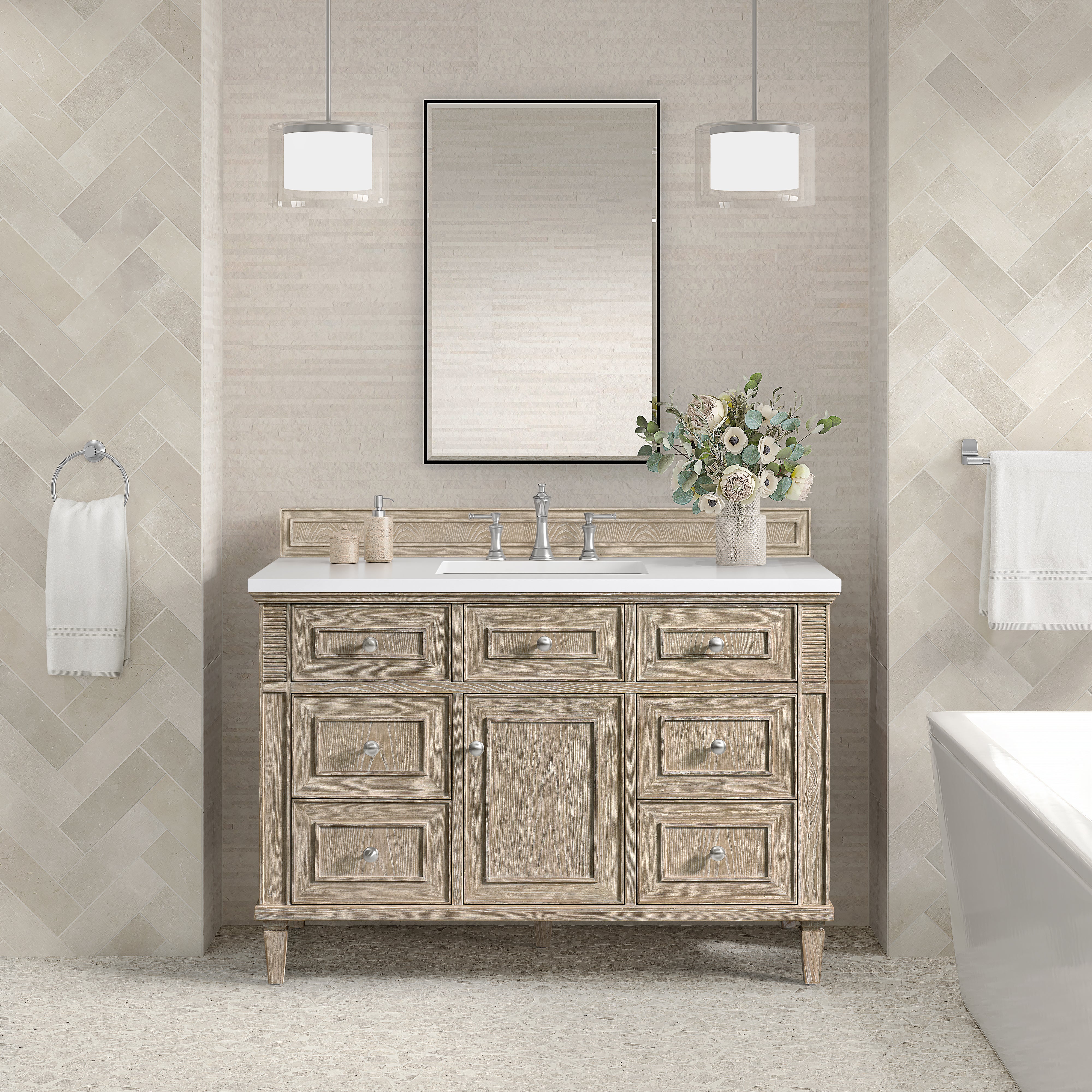 James Martin Lorelai 48" Single Vanity in Whitewashed Oak with 3cm Countertop