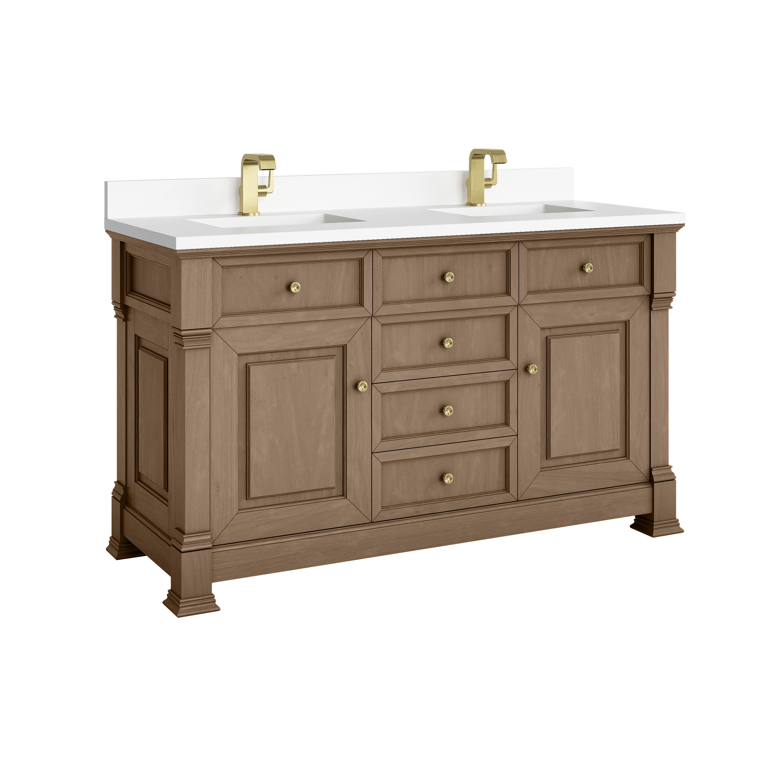 James Martin Brookfield 60" Double Vanity in Pecan with 3cm Countertop