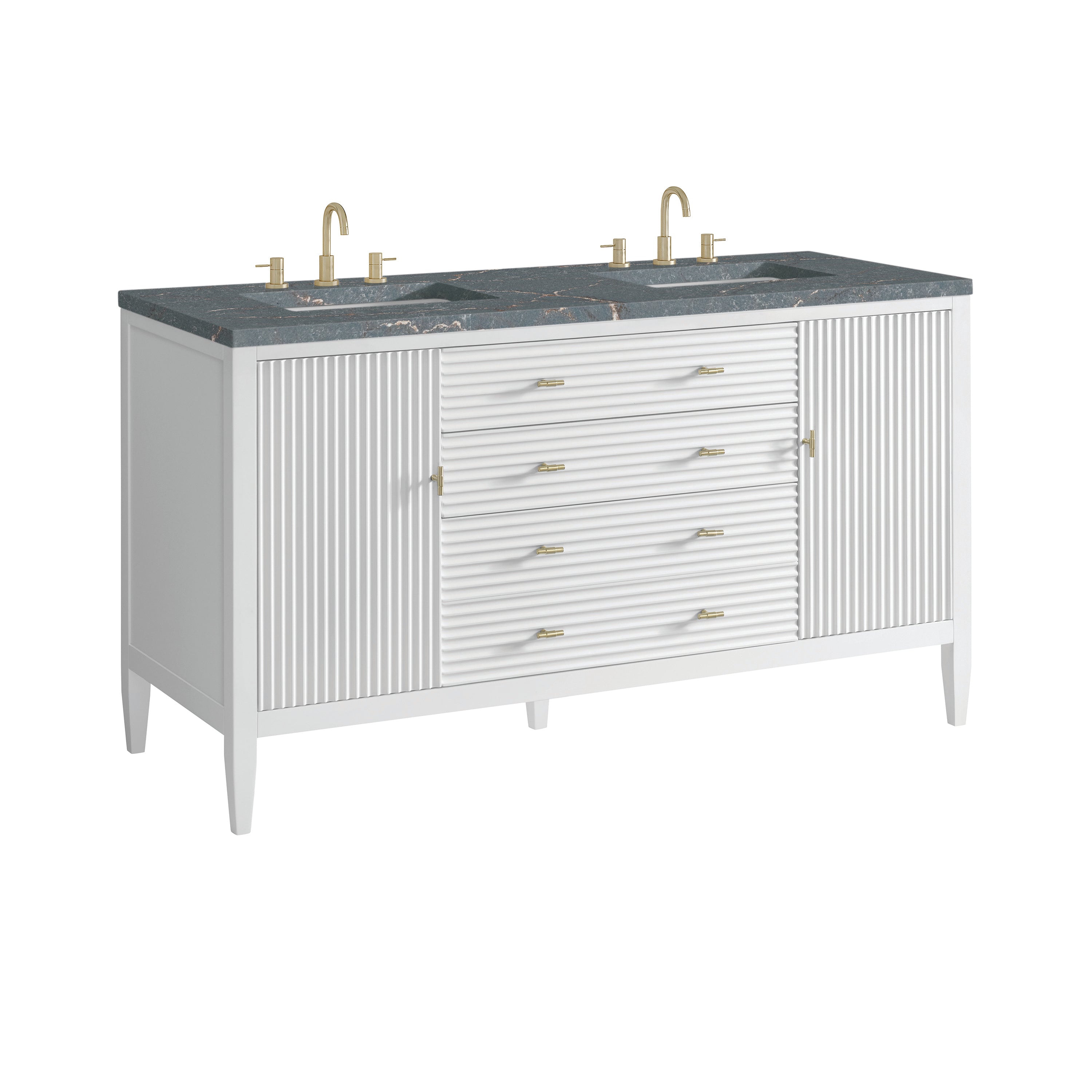James Martin Myrrin 60" Double Vanity in Bright White with 3cm Countertop and FreePower Wireless Charger