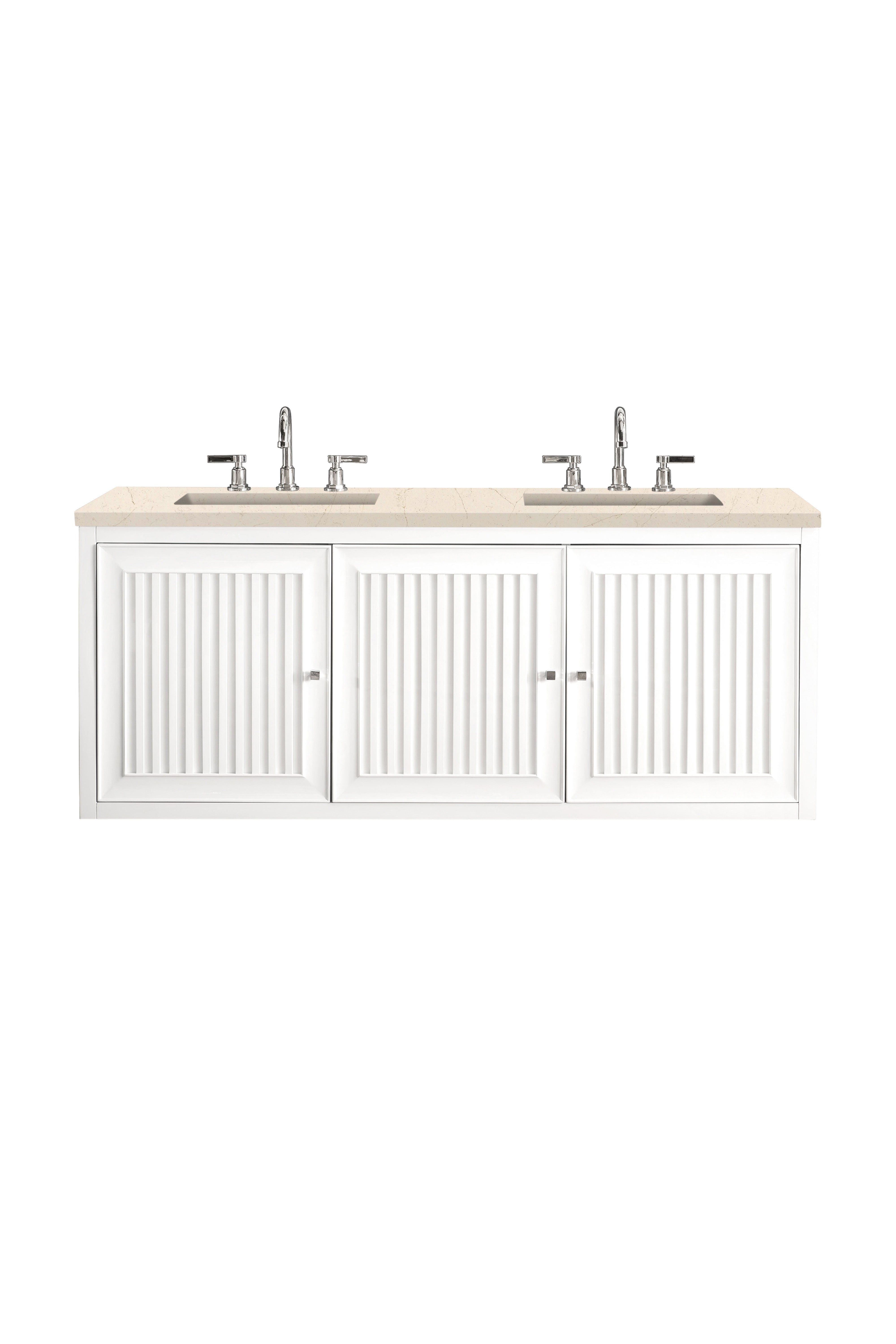 James Martin Athens 60" Double Vanity in Glossy White with 3cm Countertop