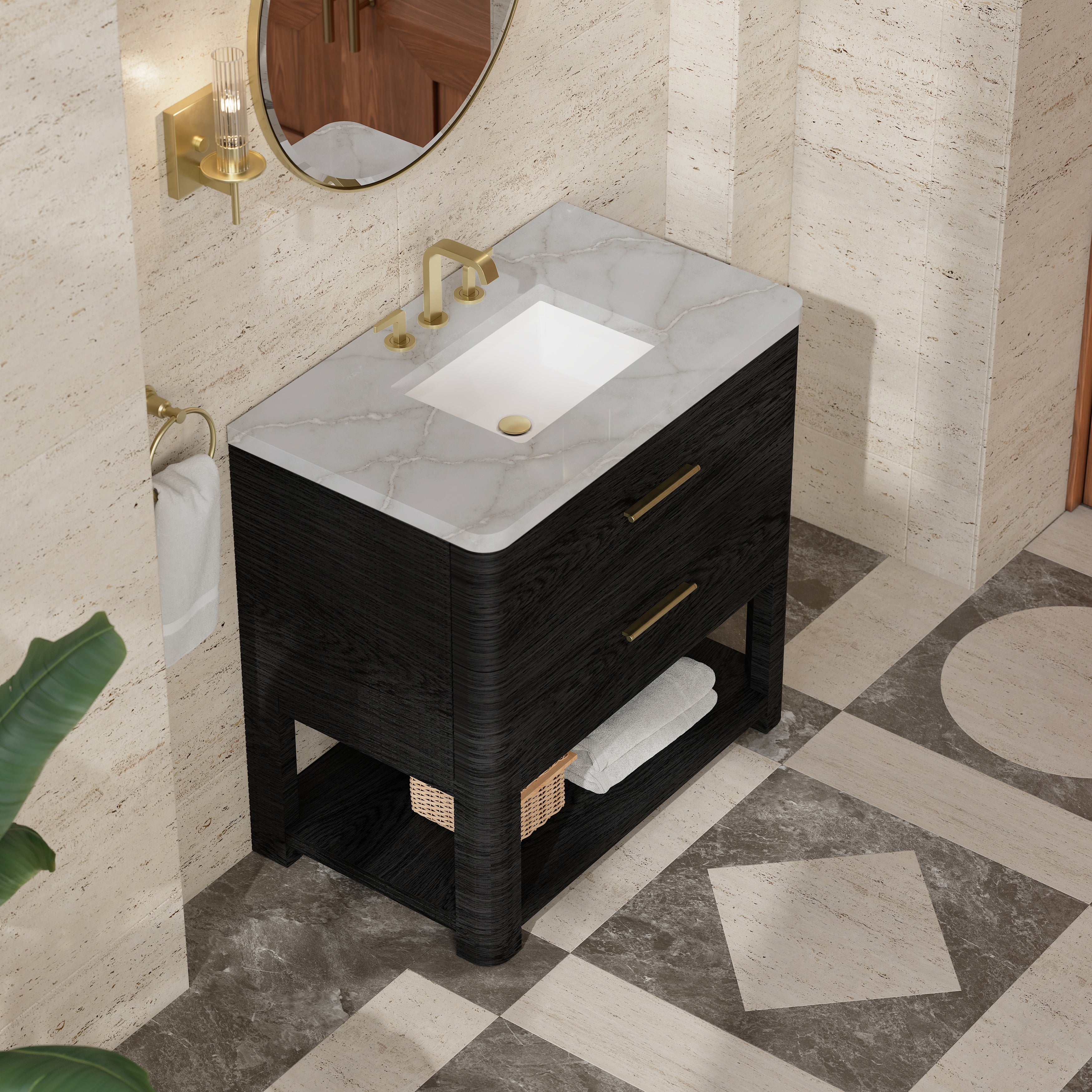 James Martin Lucian 36" Single Vanity in Carbon Oak with 3cm Countertop