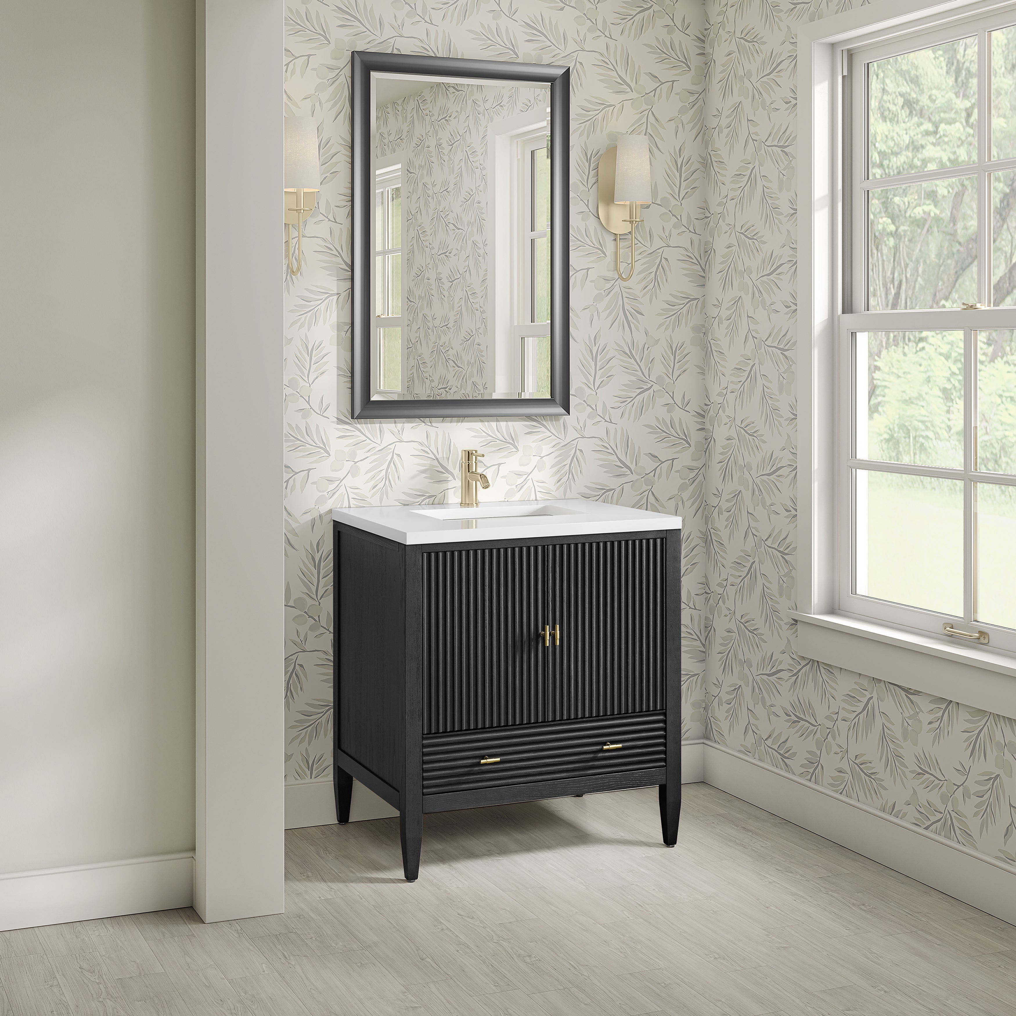 James Martin Myrrin 30" Single Vanity in Carbon Oak with 3cm Countertop