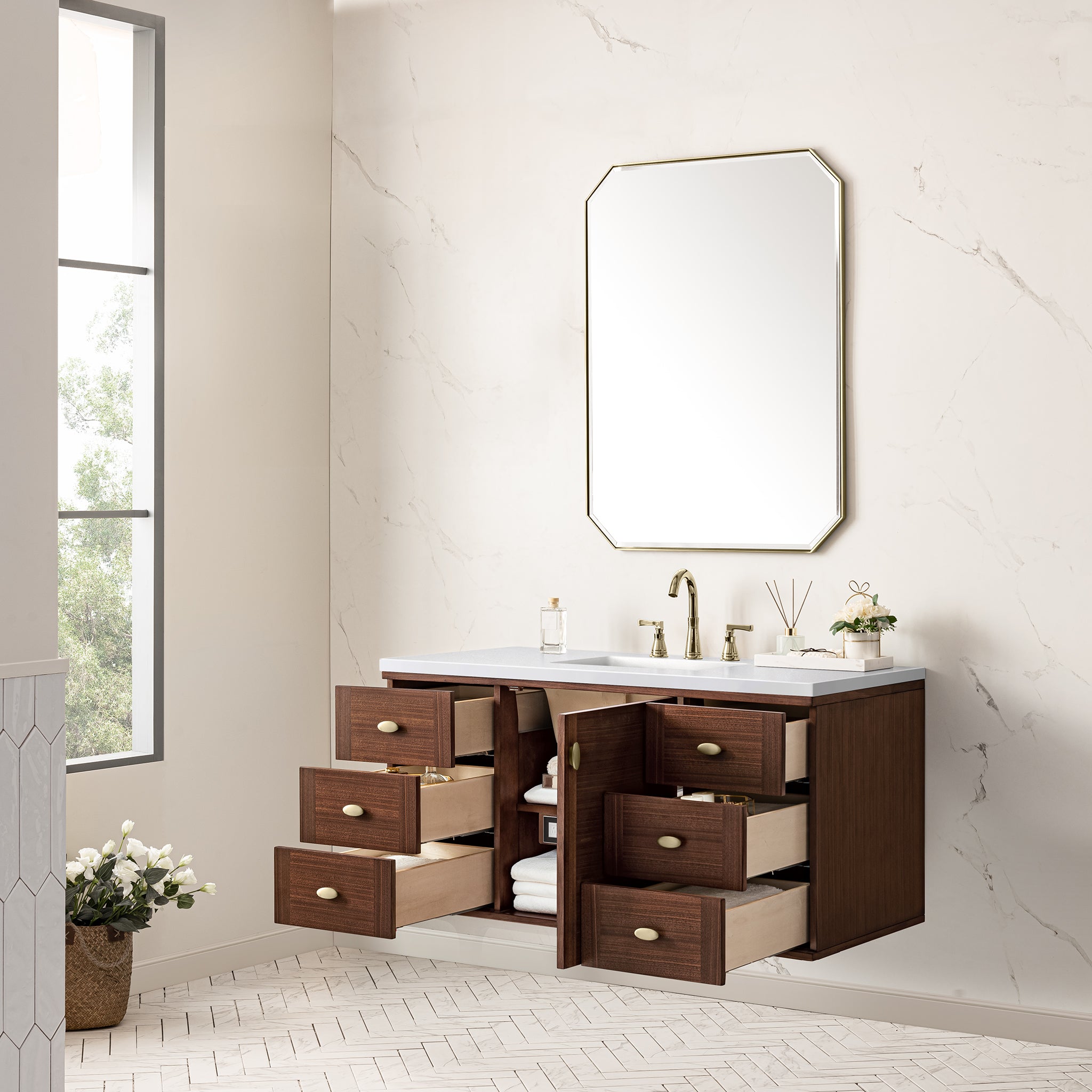 James Martin Amberly 48" Single Vanity in Mid-Century Walnut with 3cm Countertop